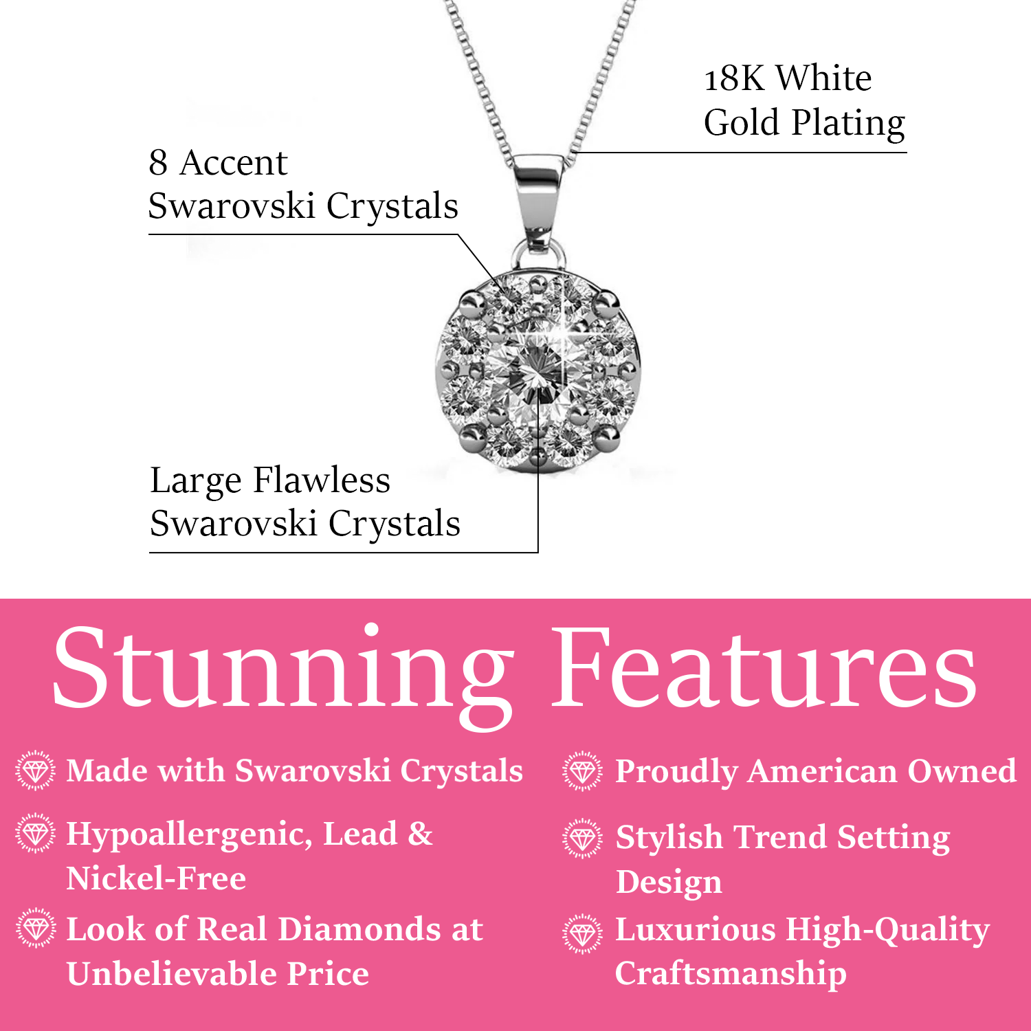 Ruth 18k White Gold Plated Silver Pendant Necklace with Swarovski Crystals