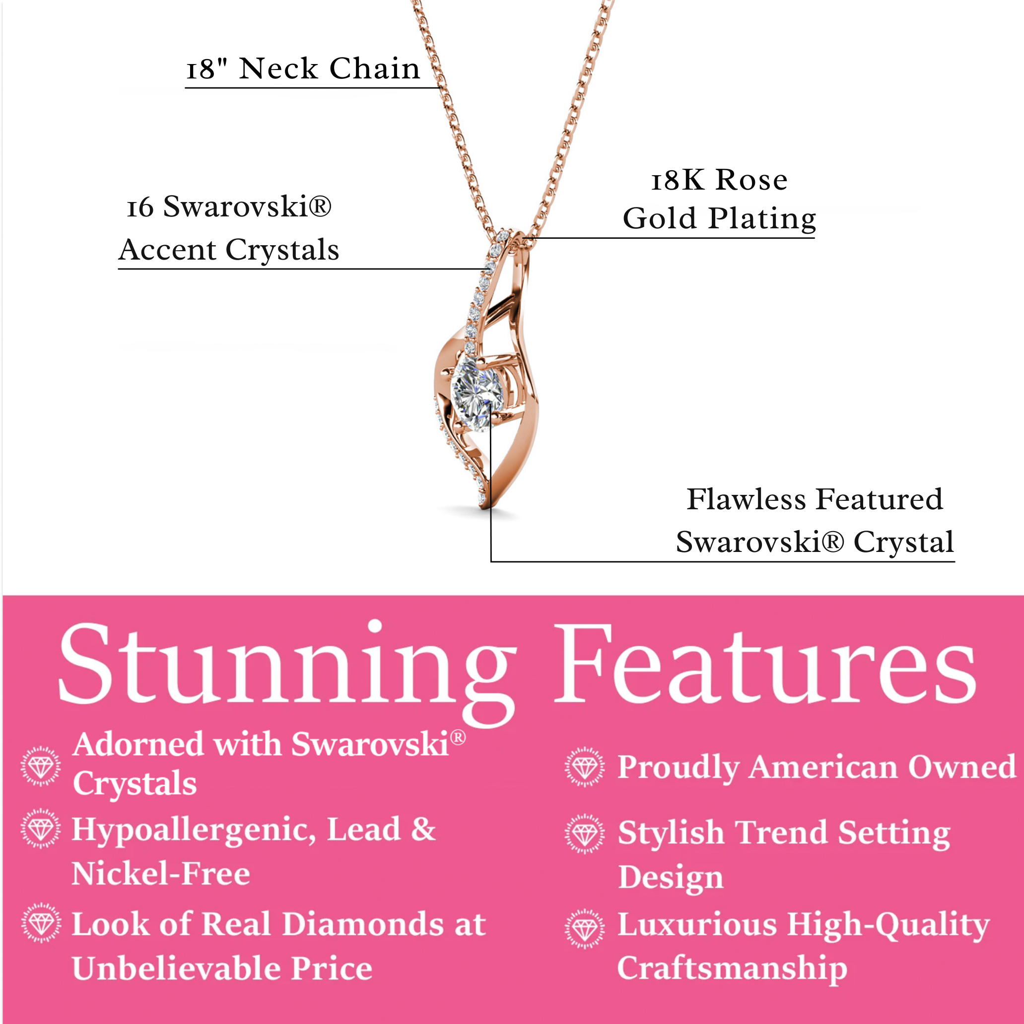 Sabrina 18k White Gold Plated Pendant Necklace with Swarovski Crystals