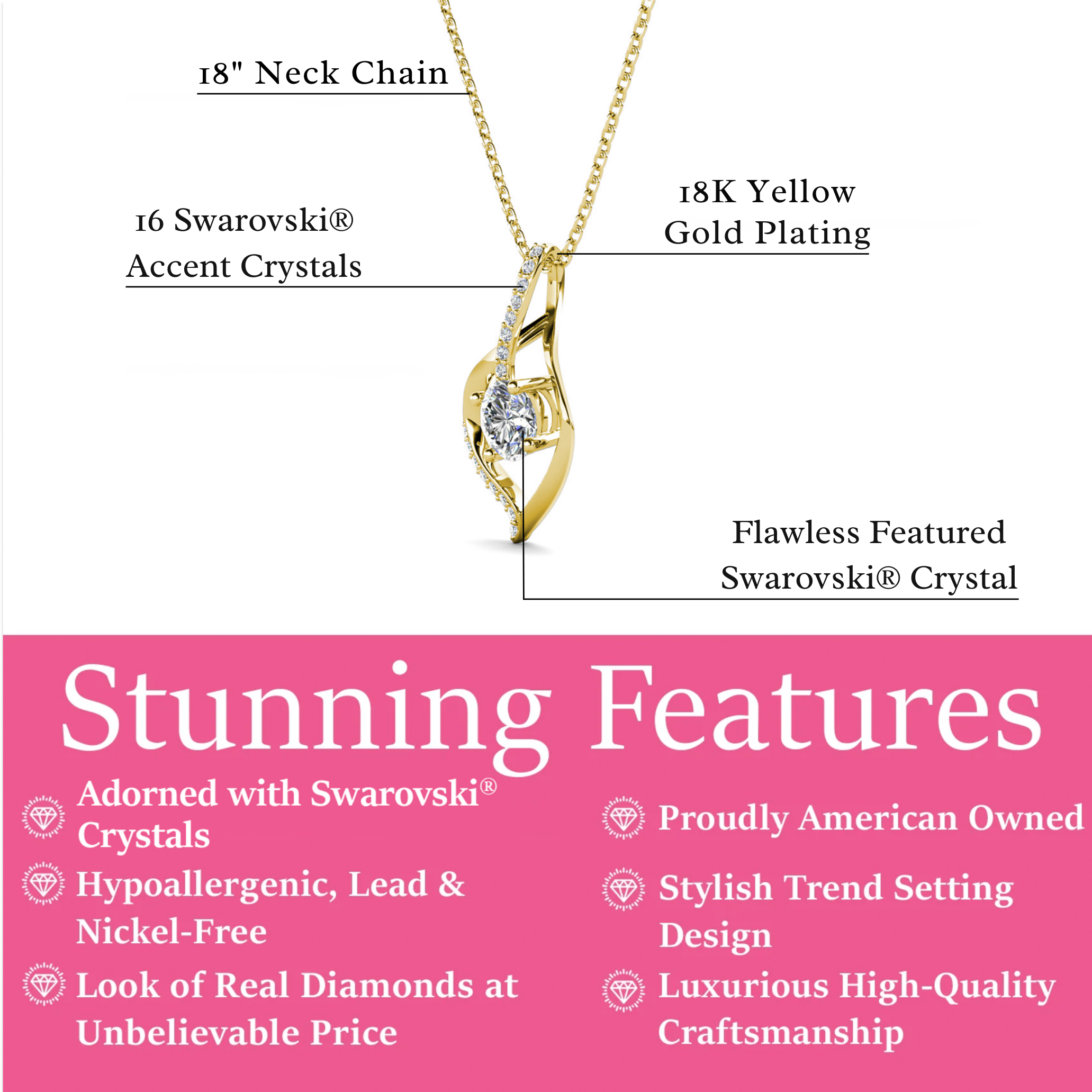 Sabrina 18k White Gold Plated Pendant Necklace with Swarovski Crystals