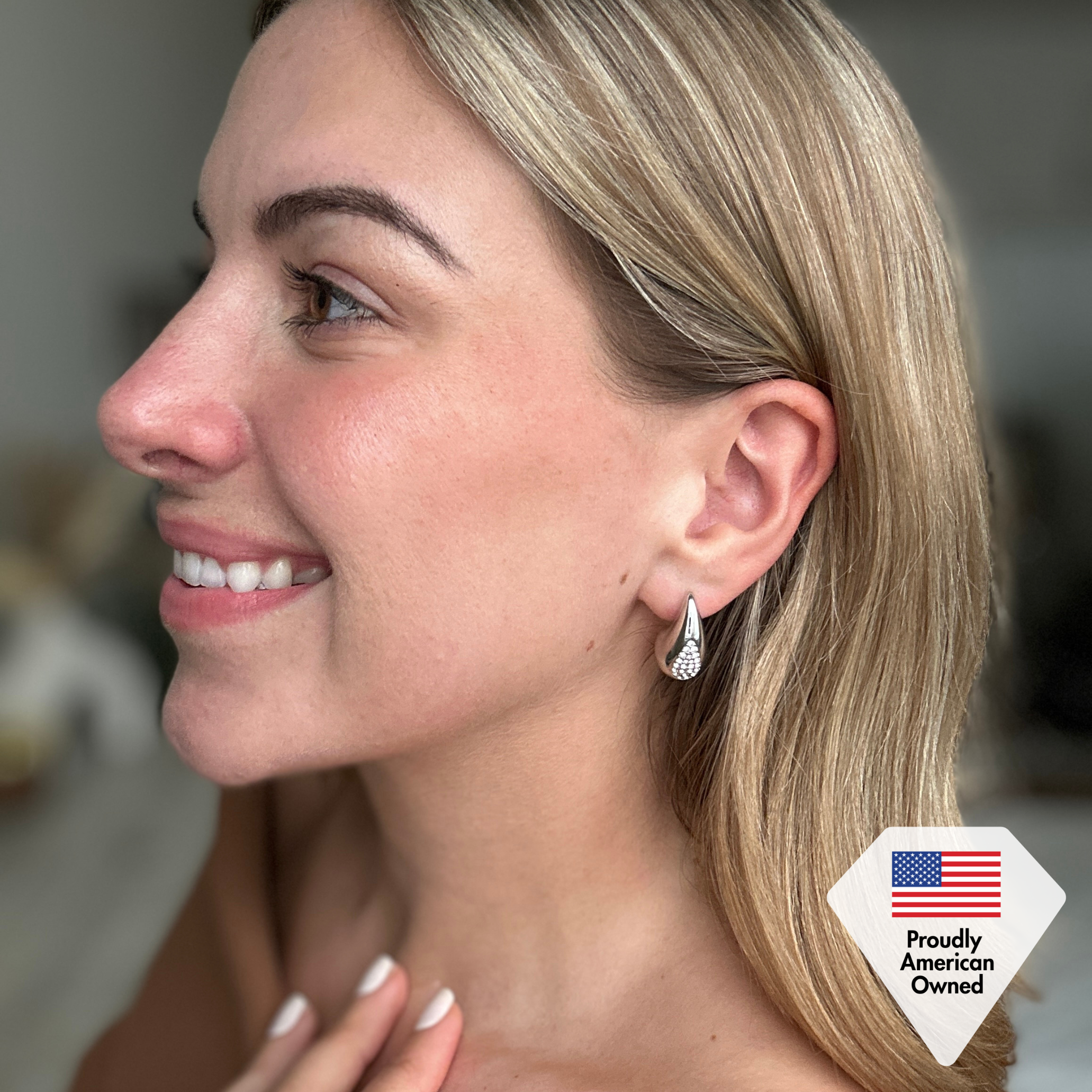 Sally 18k White Gold Plated Tear drop Stud Earrings with Swarovski Crystals