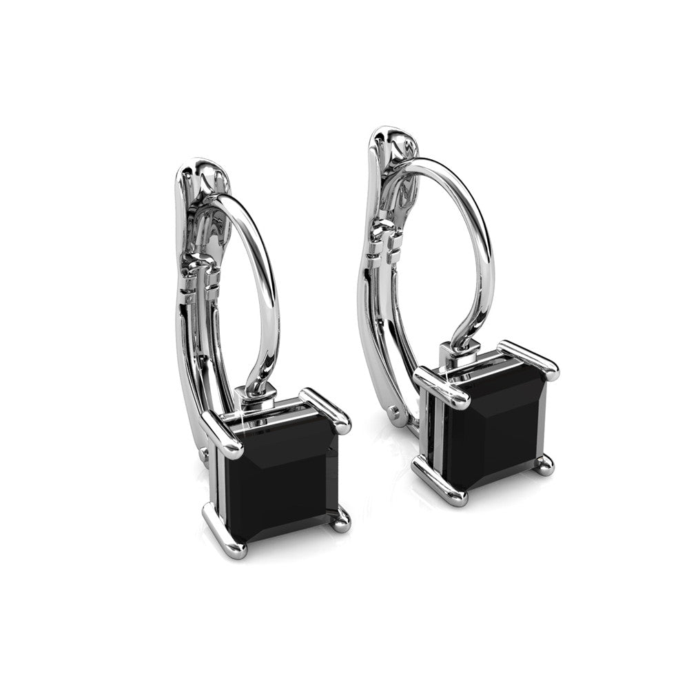 Samantha 18k White Gold Plated Drop Earrings with Black Swarovski Crystals