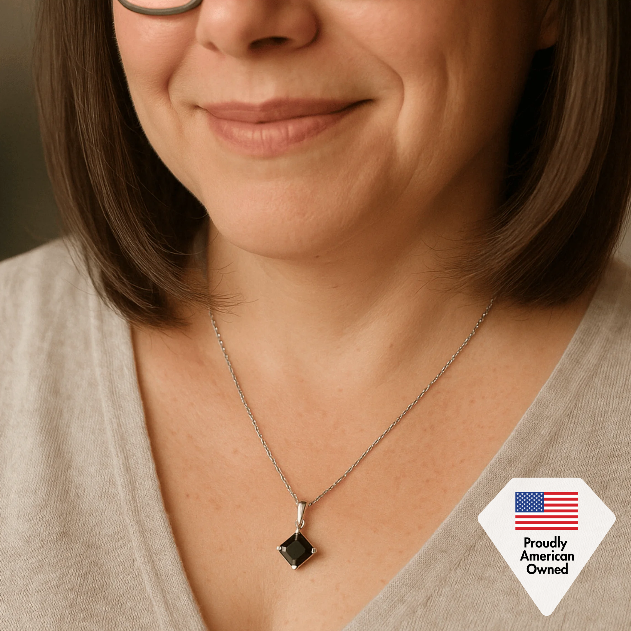 Samantha 18k White Gold Plated Pendant Necklace with Black Swarovski Crystal