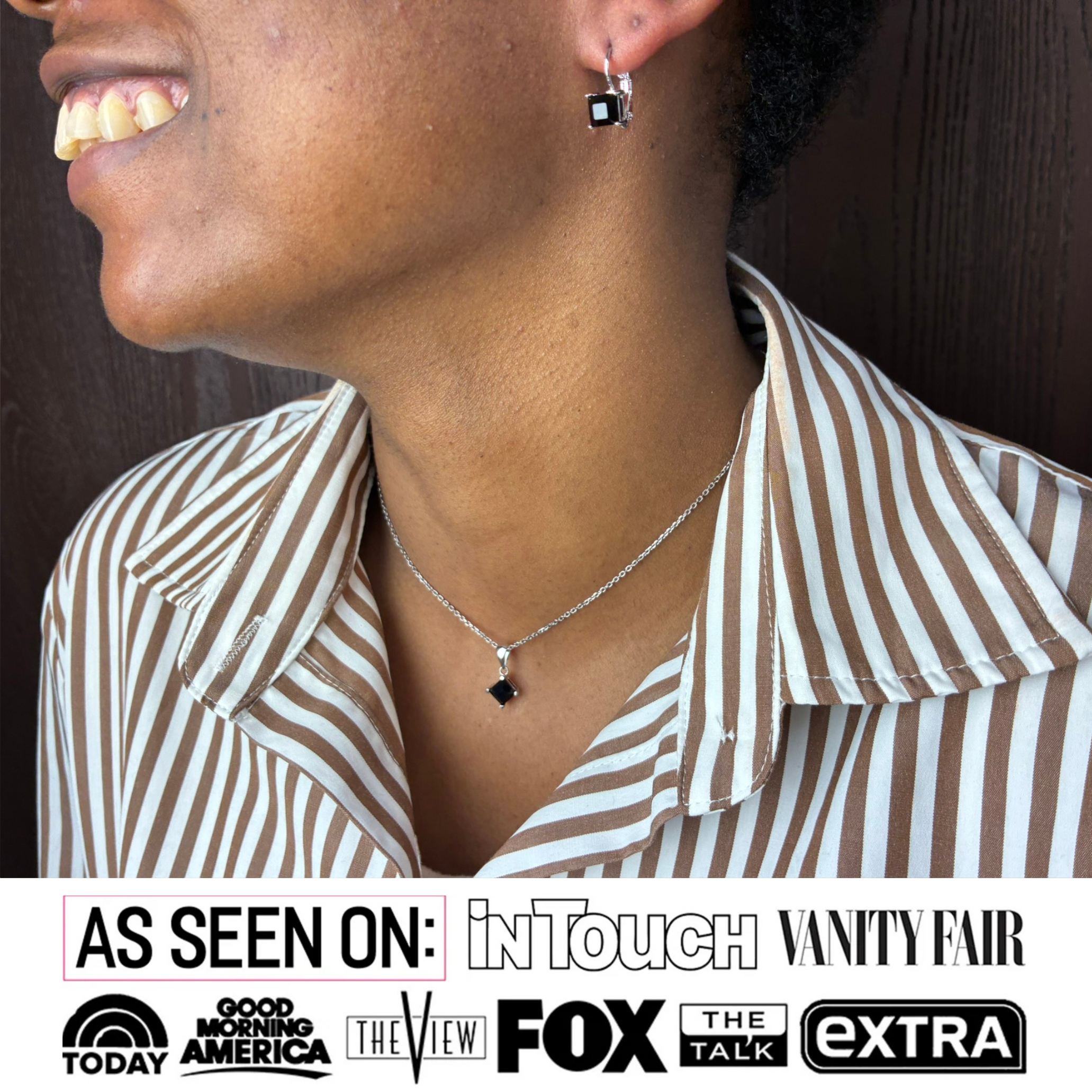 Samantha 18k White Gold Plated Drop Earrings and Necklace Jewelry Set with Black Swarovski Crystal