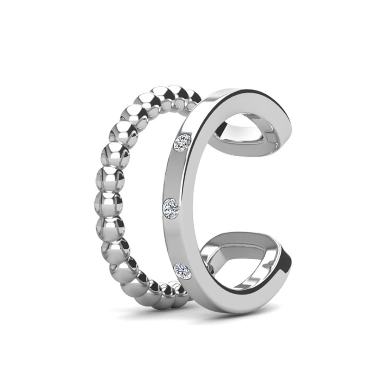 Pack of 2 - Sasha and Gloria 18k White Gold Plated 10mm Hoop Ear Cuffs with Swarovski Crystals