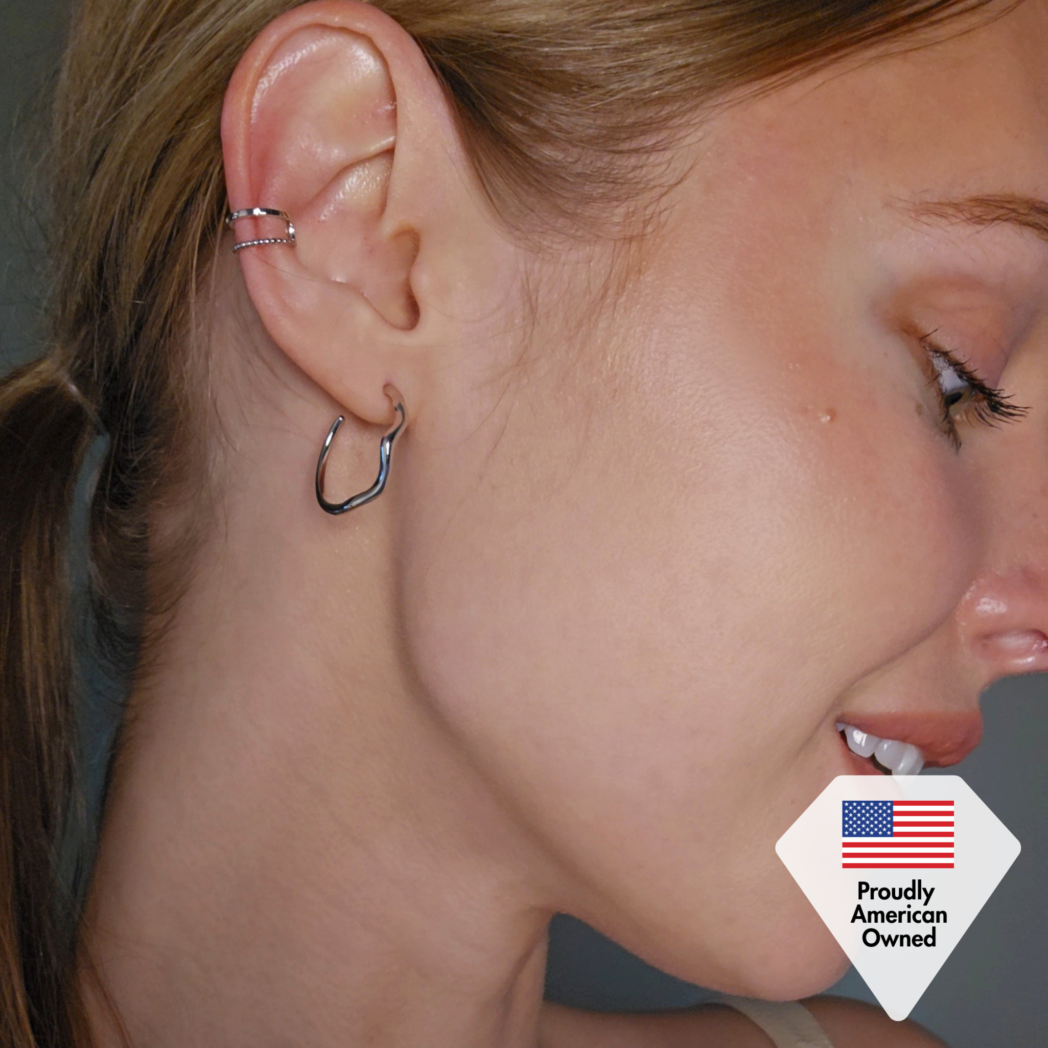 Sasha 18k White Gold Plated 10mm Hoop Ear Cuff with Swarovski Crystals