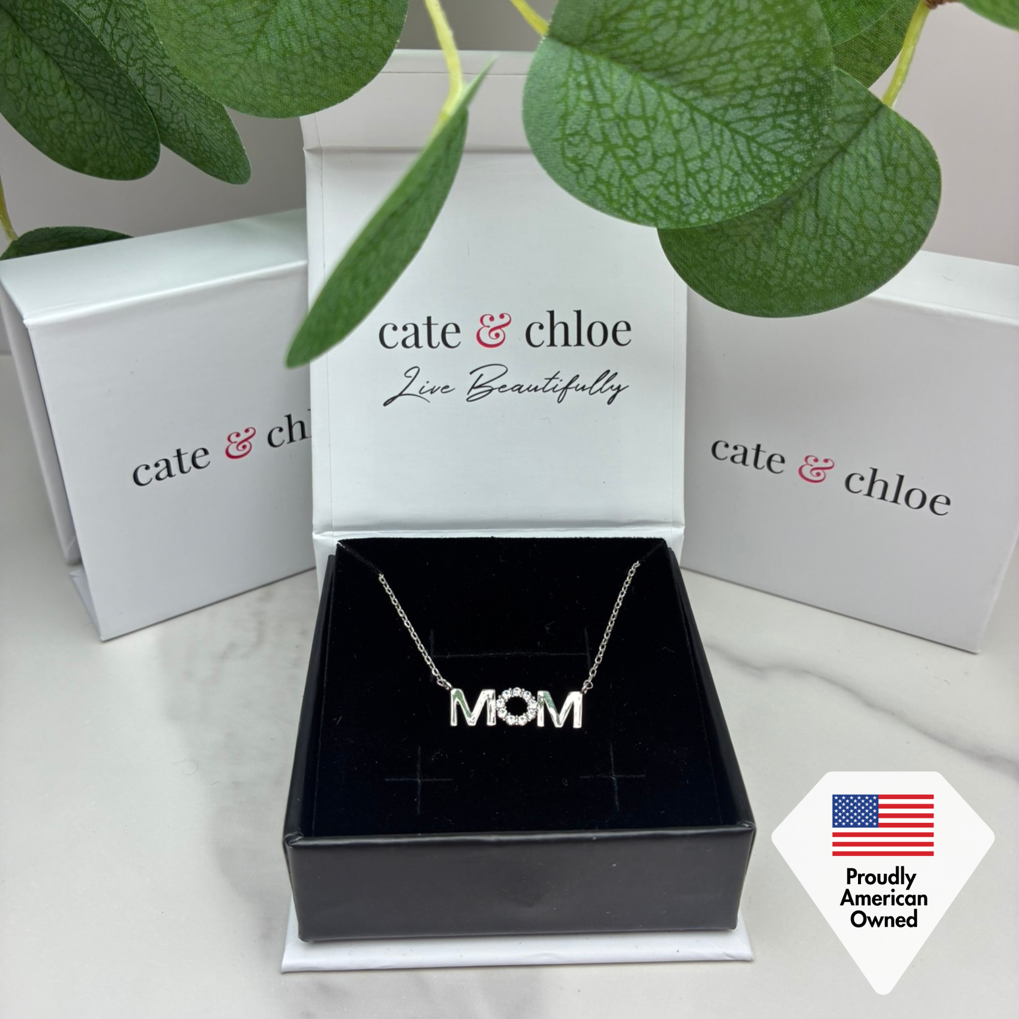 Savannah 18k White Gold Plated Mom Necklace with Swarovski Crystals