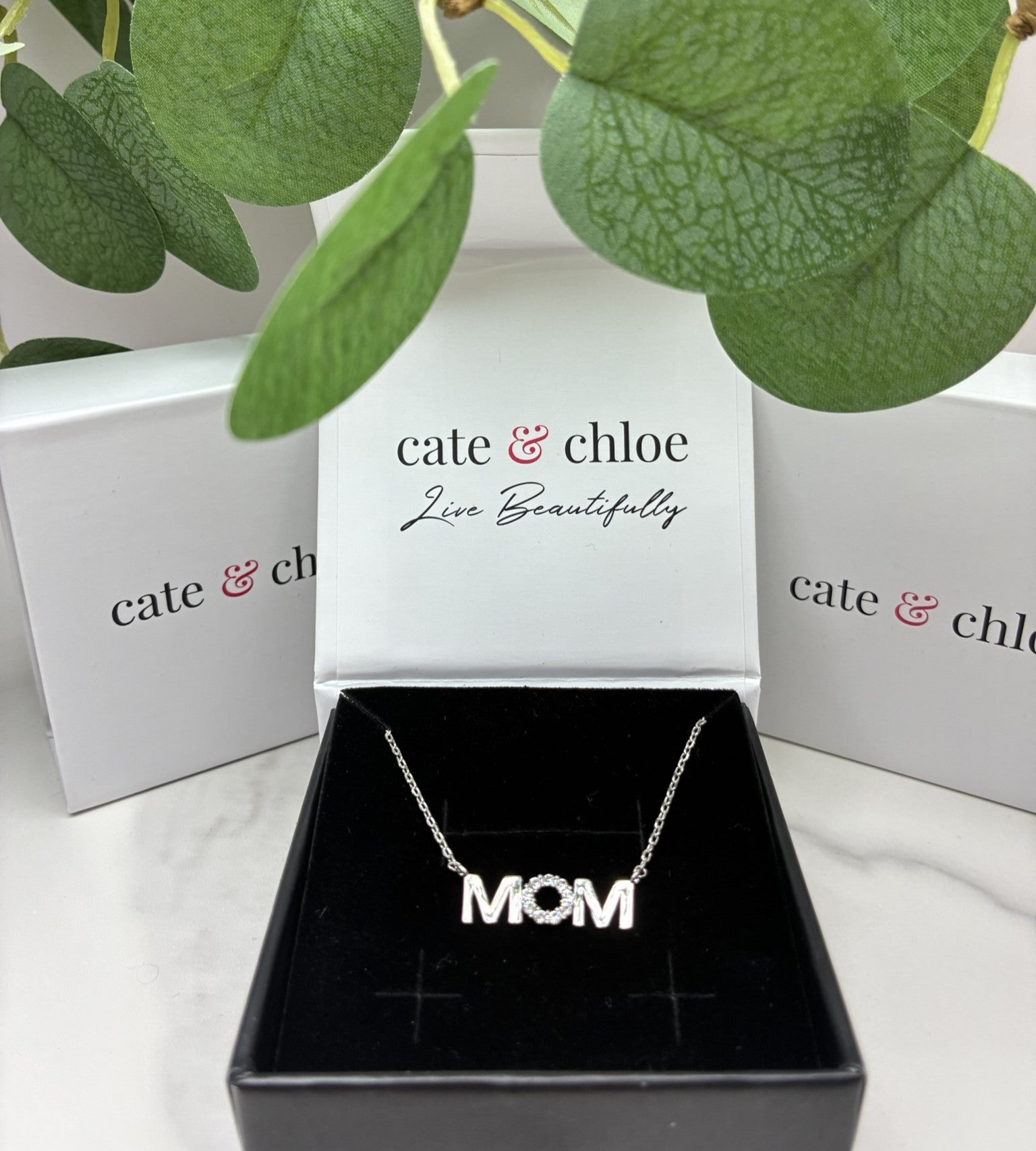 Savannah 18k White Gold Plated Mom Necklace with Swarovski Crystals