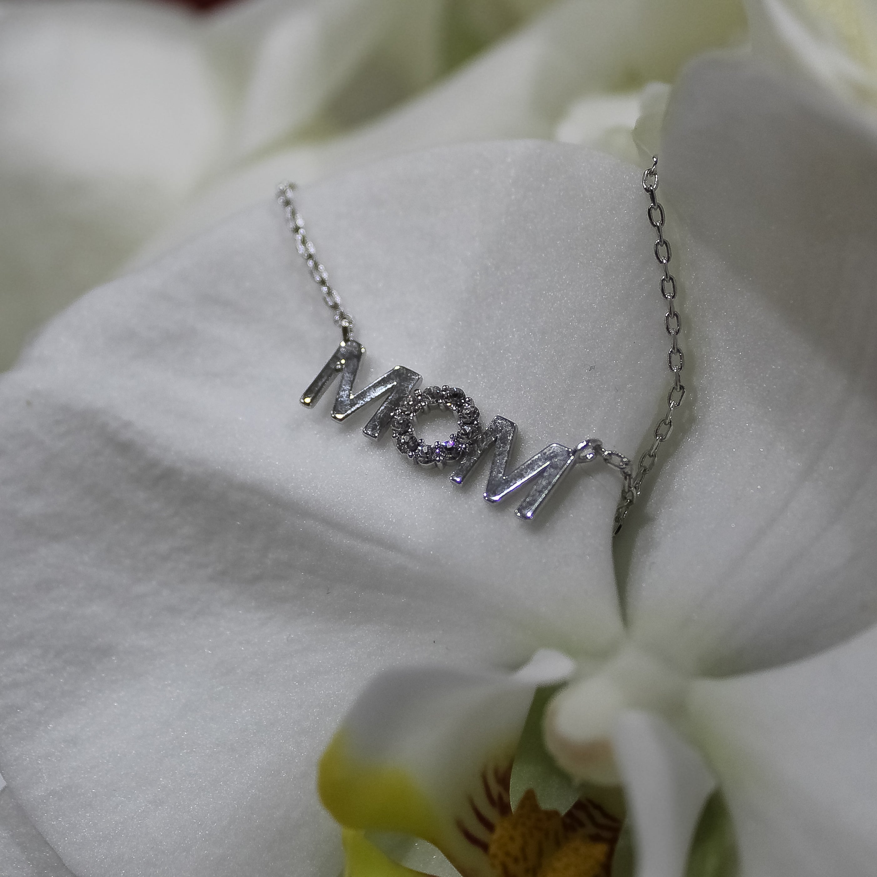Savannah 18k White Gold Plated Mom Necklace with Swarovski Crystals