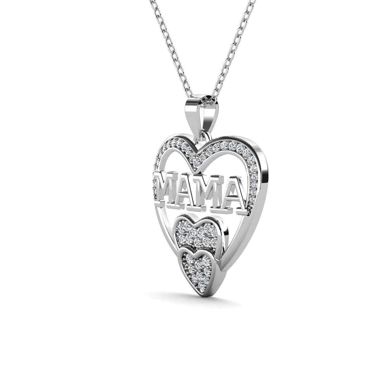 Selena 18k White Gold Plated Mama Heart Pendant Necklace with Simulated Diamond Crystals