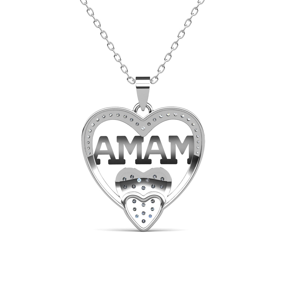 Selena 18k White Gold Plated Mama Heart Pendant Necklace with Simulated Diamond Crystals