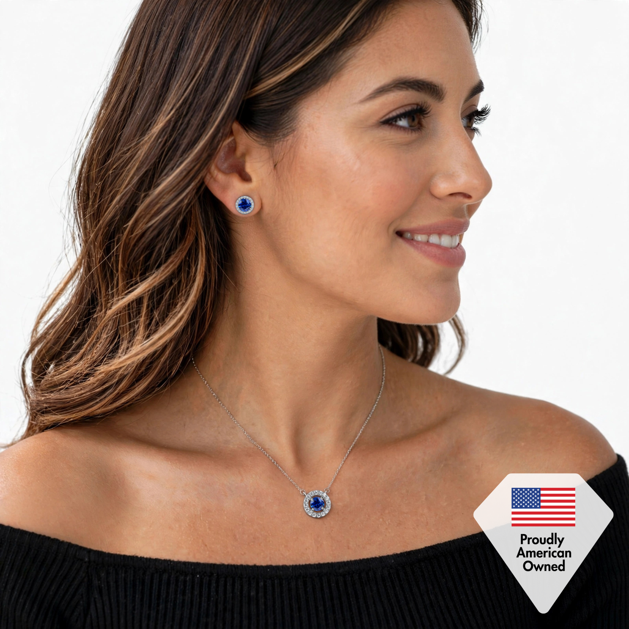 Royal Birthstone 18k White Gold Plated Halo Necklace with Round Cut Swarovski Crystals