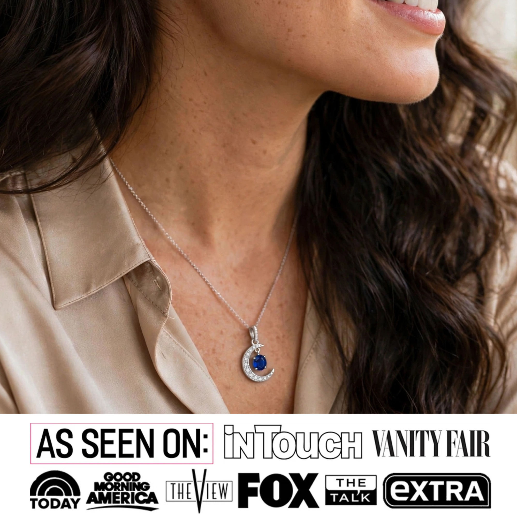 Luna Birthstone Necklace 18k White Gold Plated Crescent Pendant Necklace with Round Cut Swarovski Crystals