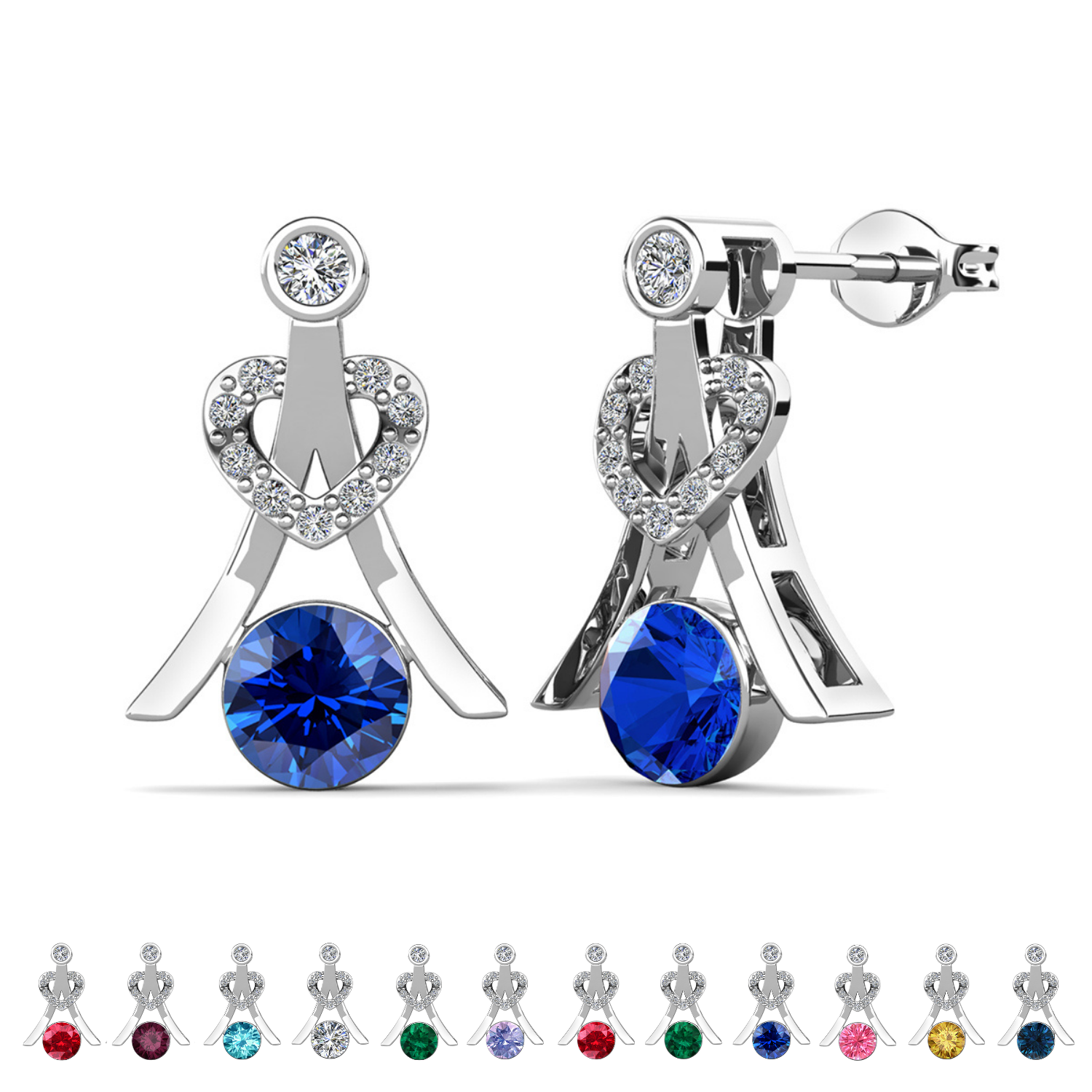Serenity Birthstone 18k White Gold Plated Drop Earrings with Round Cut Swarovski Crystals