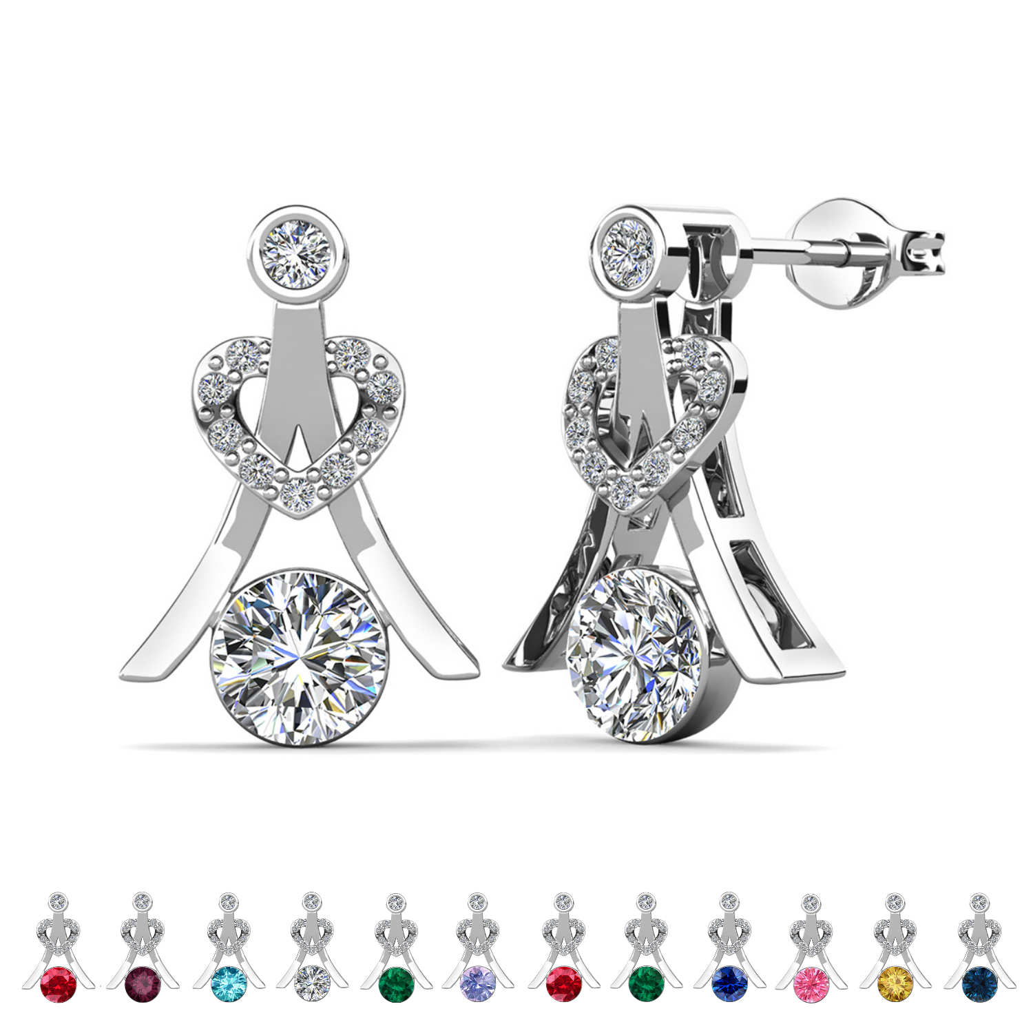 Serenity Birthstone 18k White Gold Plated Drop Earrings with Round Cut Swarovski Crystals