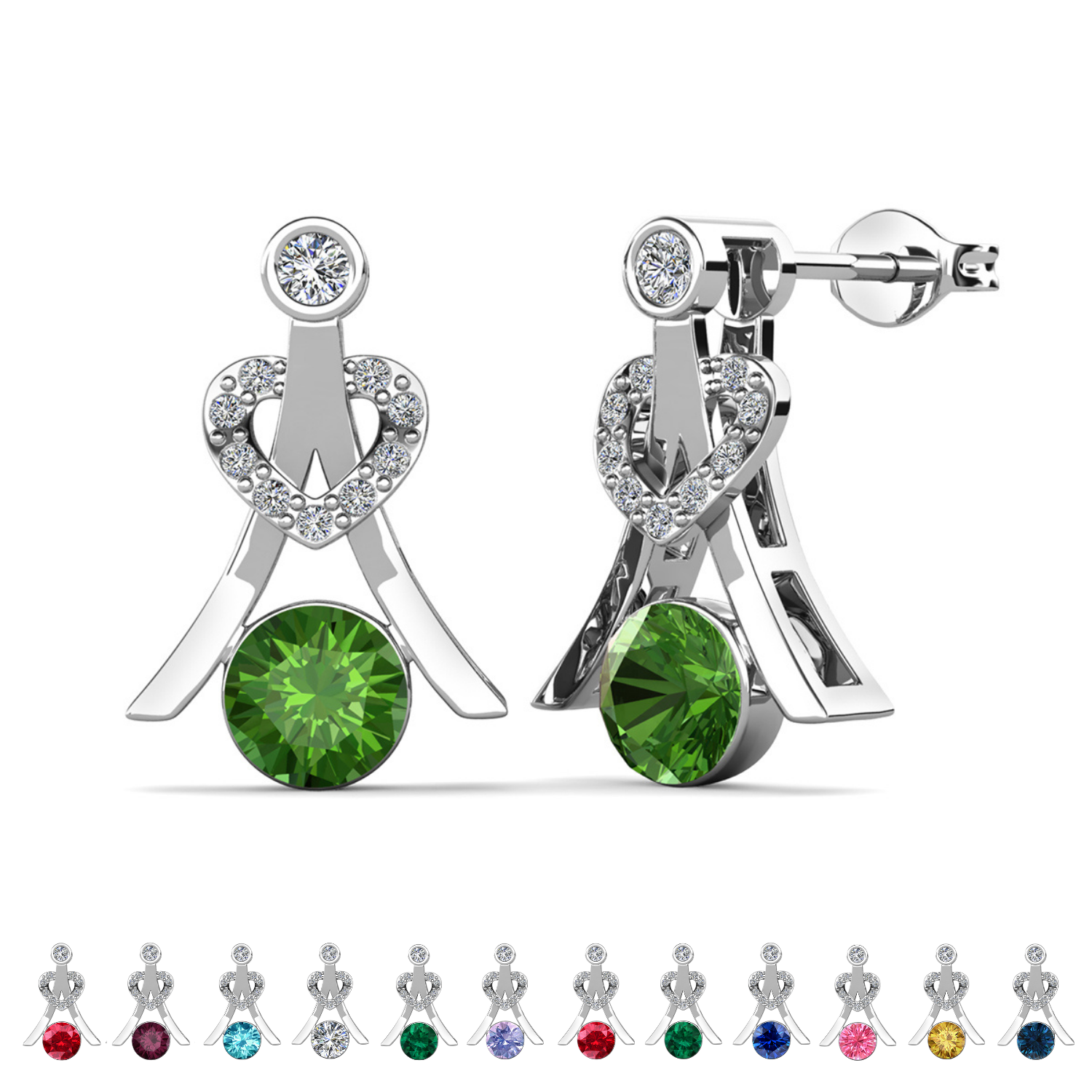 Serenity Birthstone 18k White Gold Plated Drop Earrings with Round Cut Swarovski Crystals