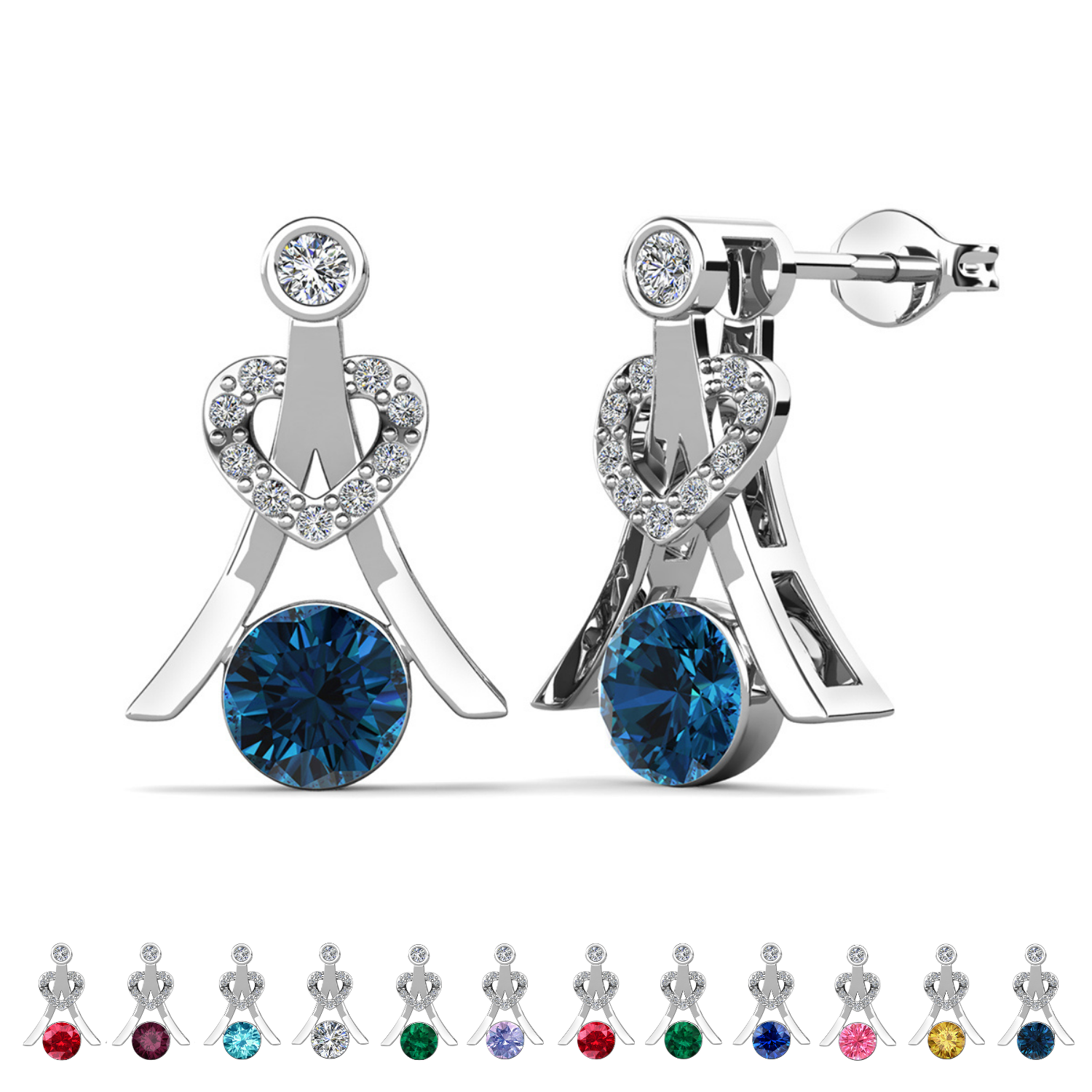 Serenity Birthstone 18k White Gold Plated Drop Earrings with Round Cut Swarovski Crystals