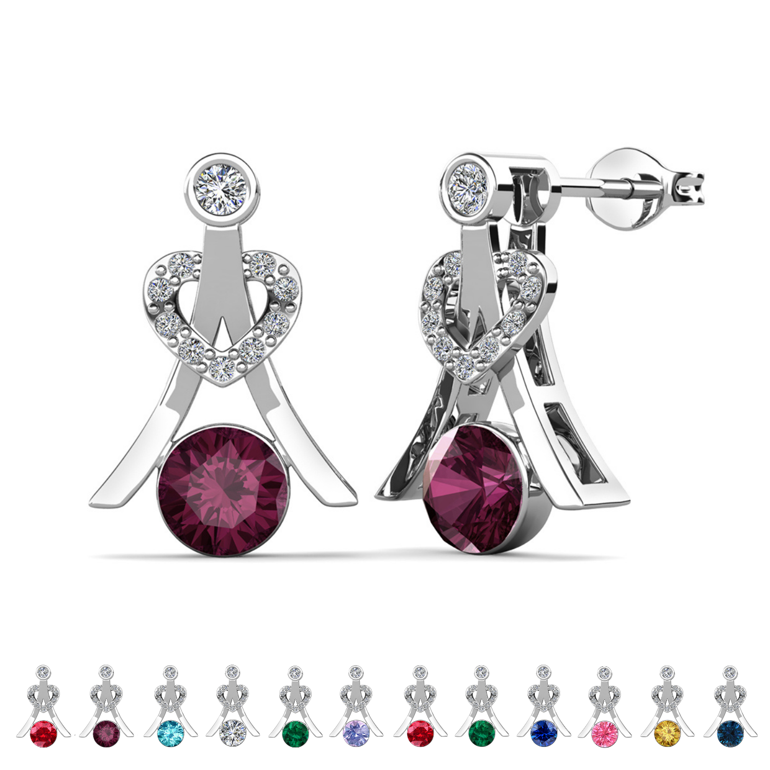 Serenity Birthstone 18k White Gold Plated Drop Earrings with Round Cut Swarovski Crystals