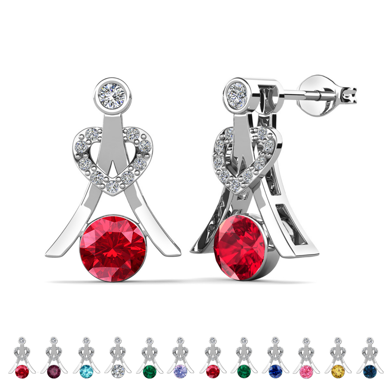 Serenity Birthstone 18k White Gold Plated Drop Earrings with Round Cut Swarovski Crystals