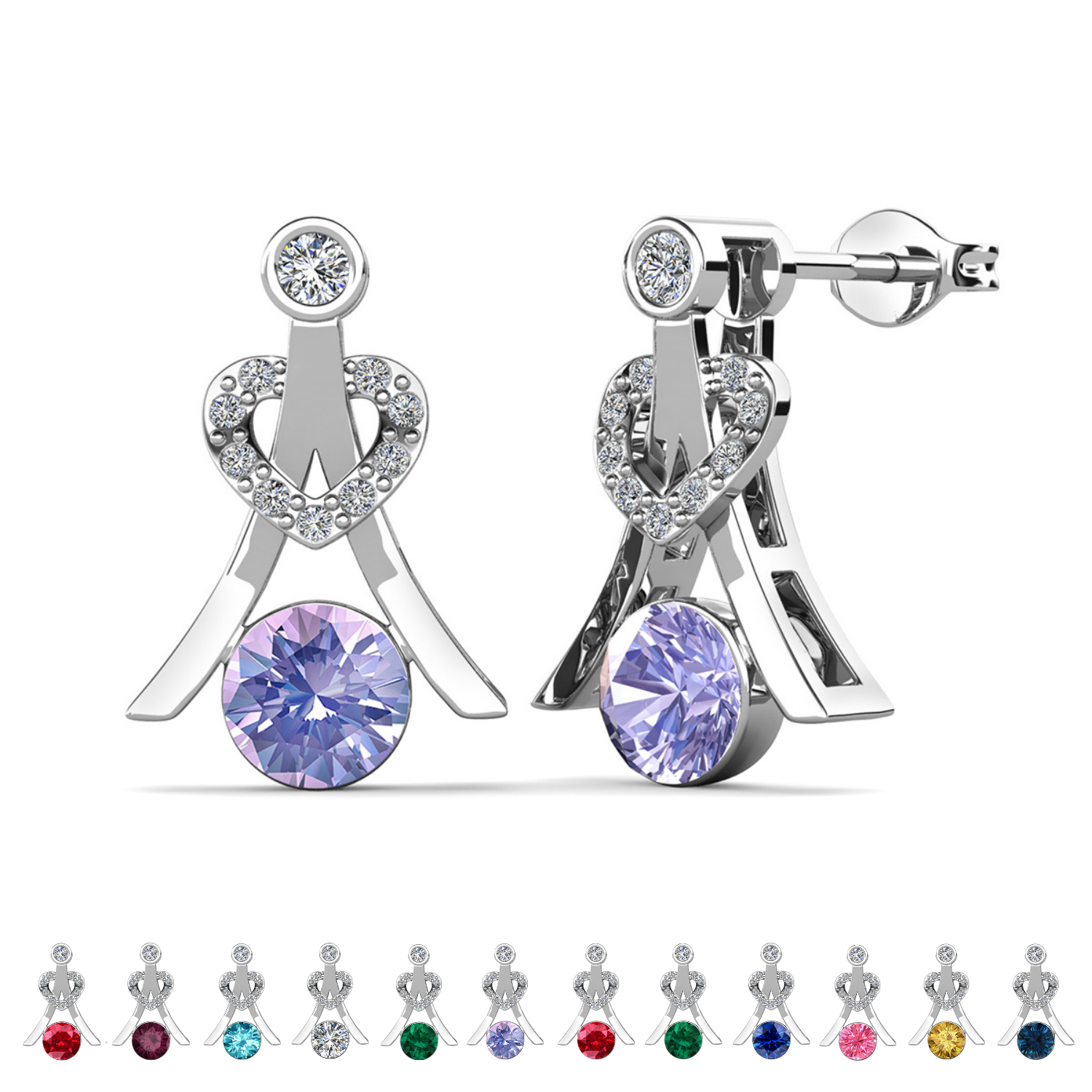Serenity Birthstone 18k White Gold Plated Drop Earrings with Round Cut Swarovski Crystals