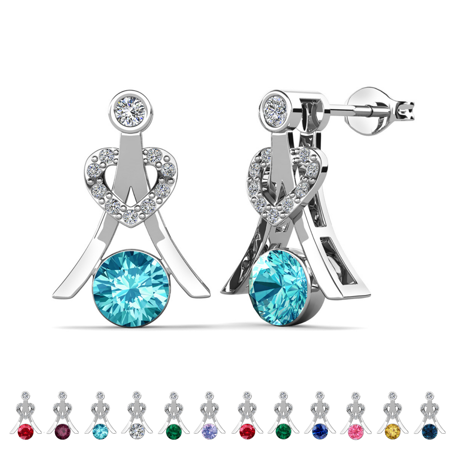 Serenity Birthstone 18k White Gold Plated Drop Earrings with Round Cut Swarovski Crystals