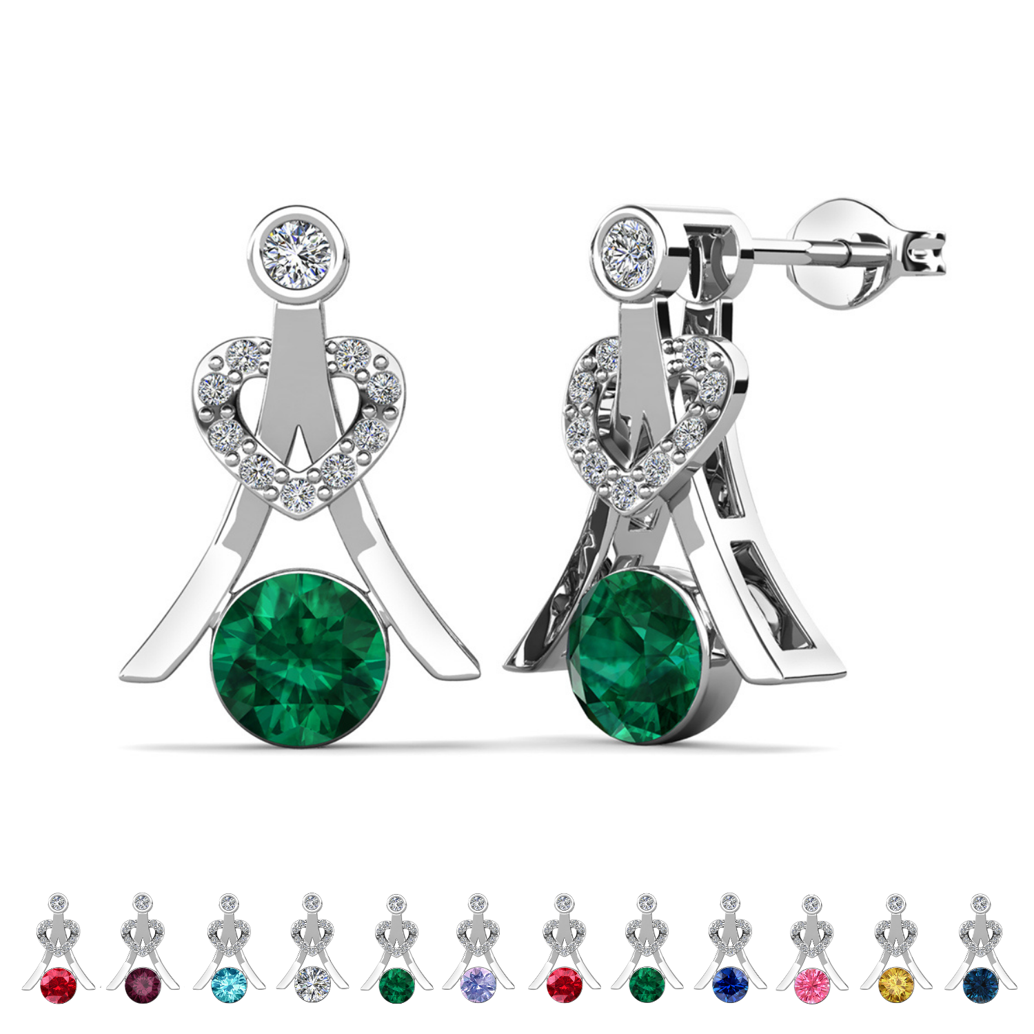 Serenity Birthstone 18k White Gold Plated Drop Earrings with Round Cut Swarovski Crystals