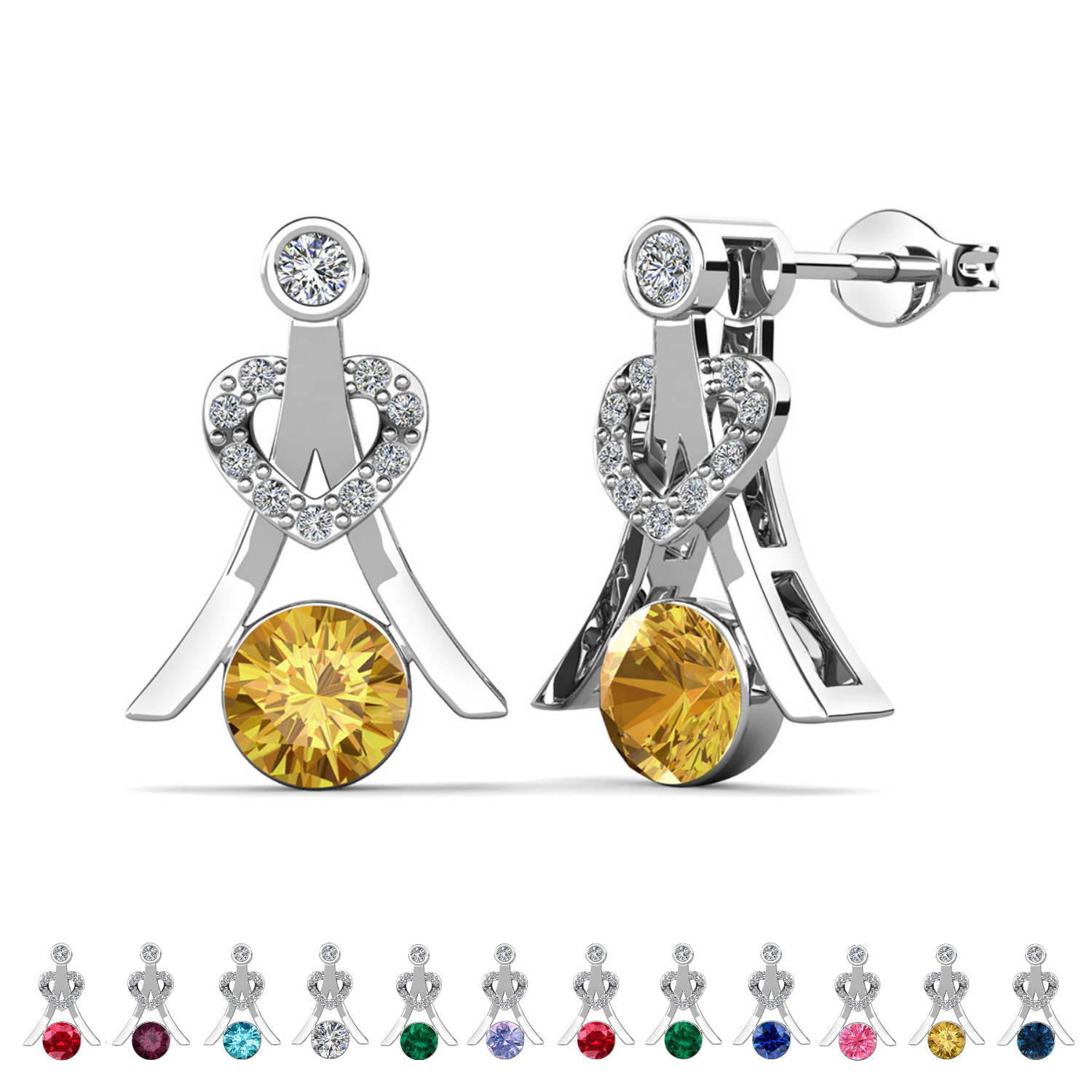 Serenity Birthstone 18k White Gold Plated Drop Earrings with Round Cut Swarovski Crystals
