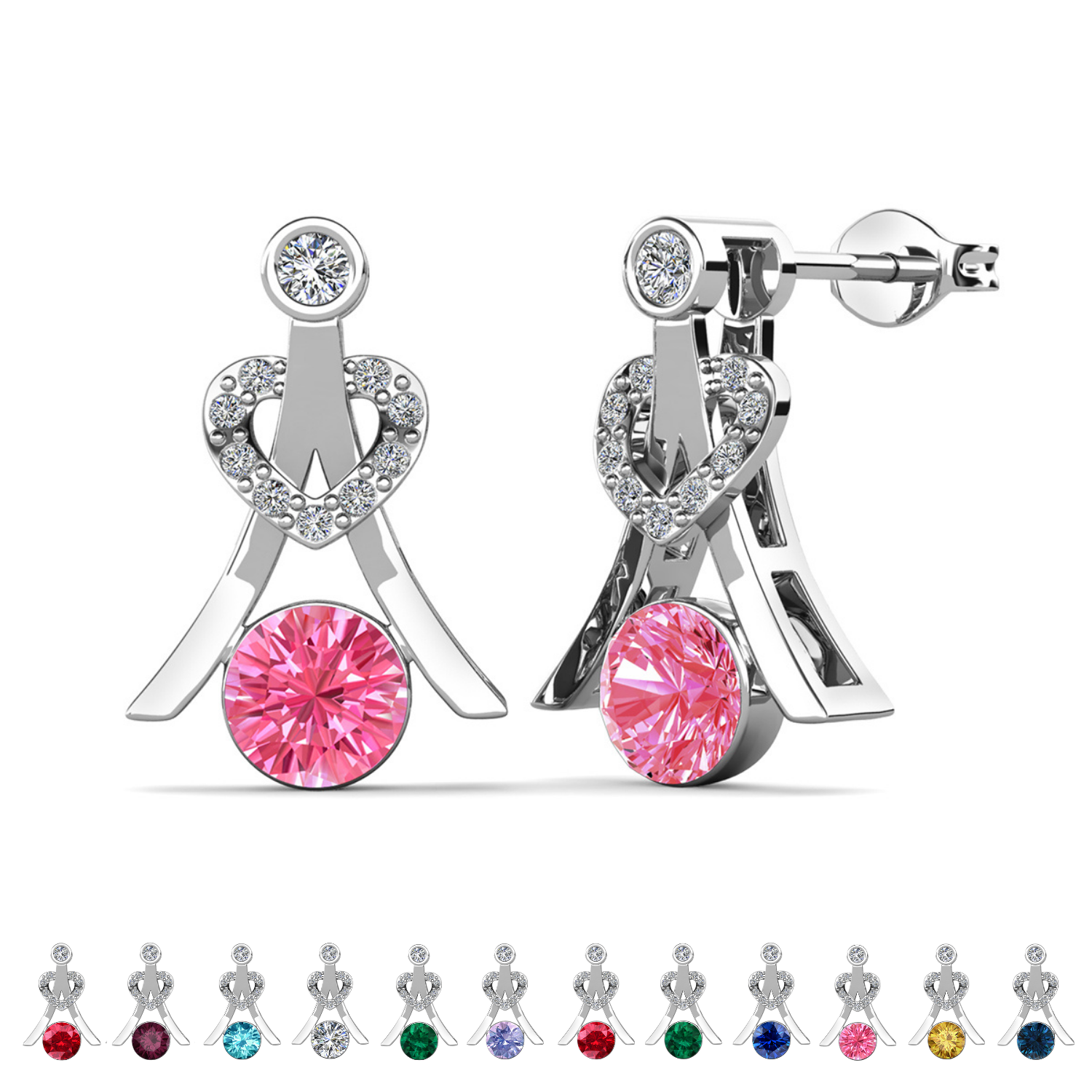 Serenity Birthstone 18k White Gold Plated Drop Earrings with Round Cut Swarovski Crystals