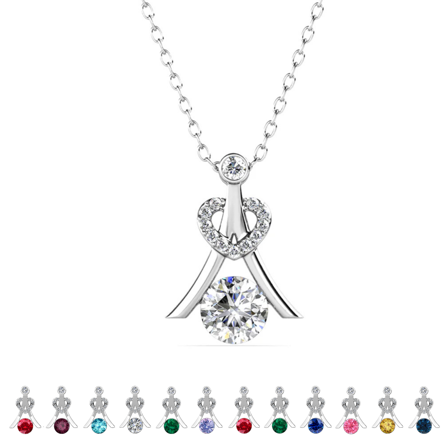 Serenity Birthstone 18k White Gold Plated Necklace with Round Cut Swarovski Crystals