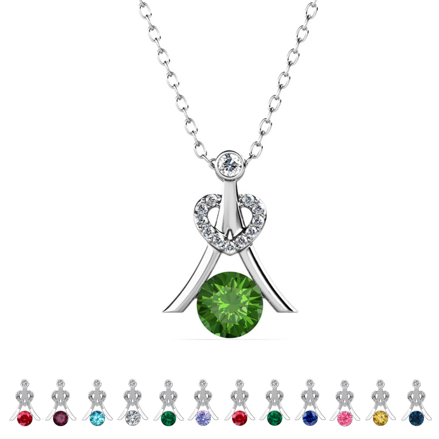 Serenity Birthstone 18k White Gold Plated Necklace with Round Cut Swarovski Crystals