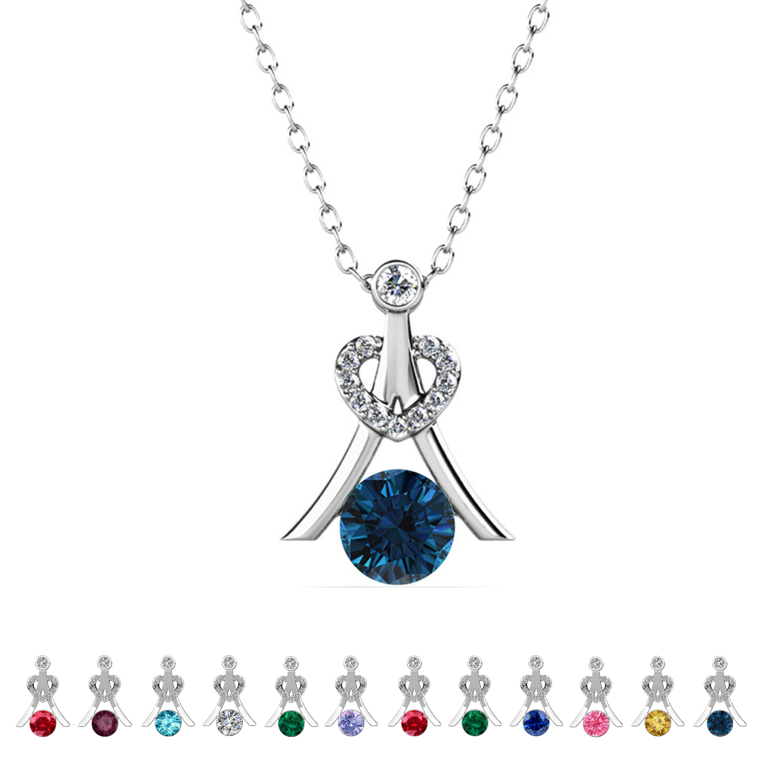 Serenity Birthstone 18k White Gold Plated Necklace with Round Cut Swarovski Crystals