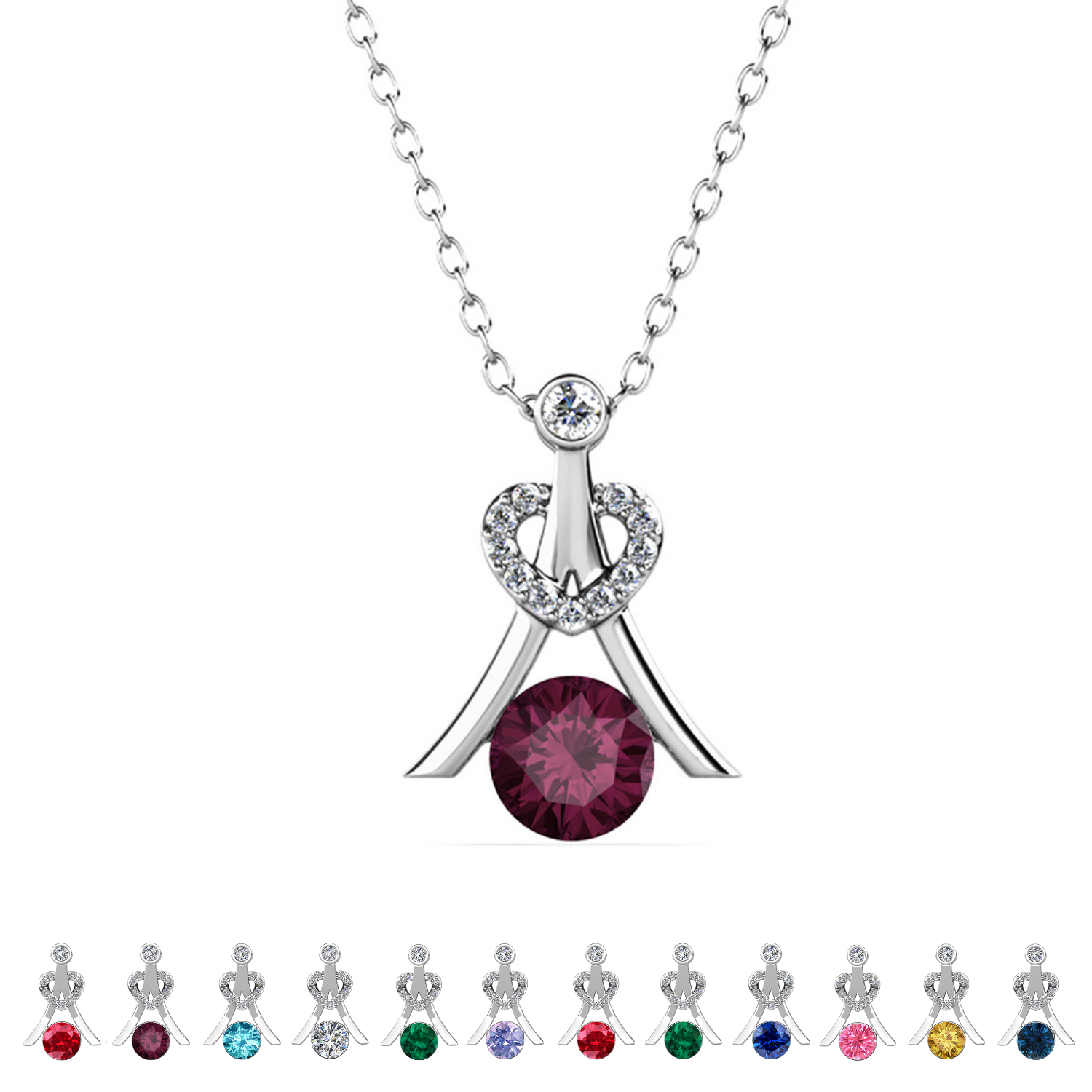 Serenity Birthstone 18k White Gold Plated Necklace with Round Cut Swarovski Crystals