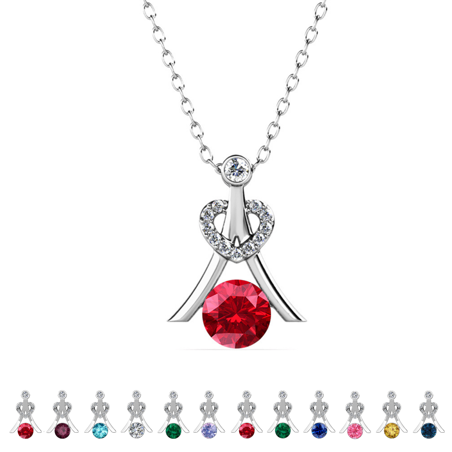 Serenity Birthstone 18k White Gold Plated Necklace with Round Cut Swarovski Crystals