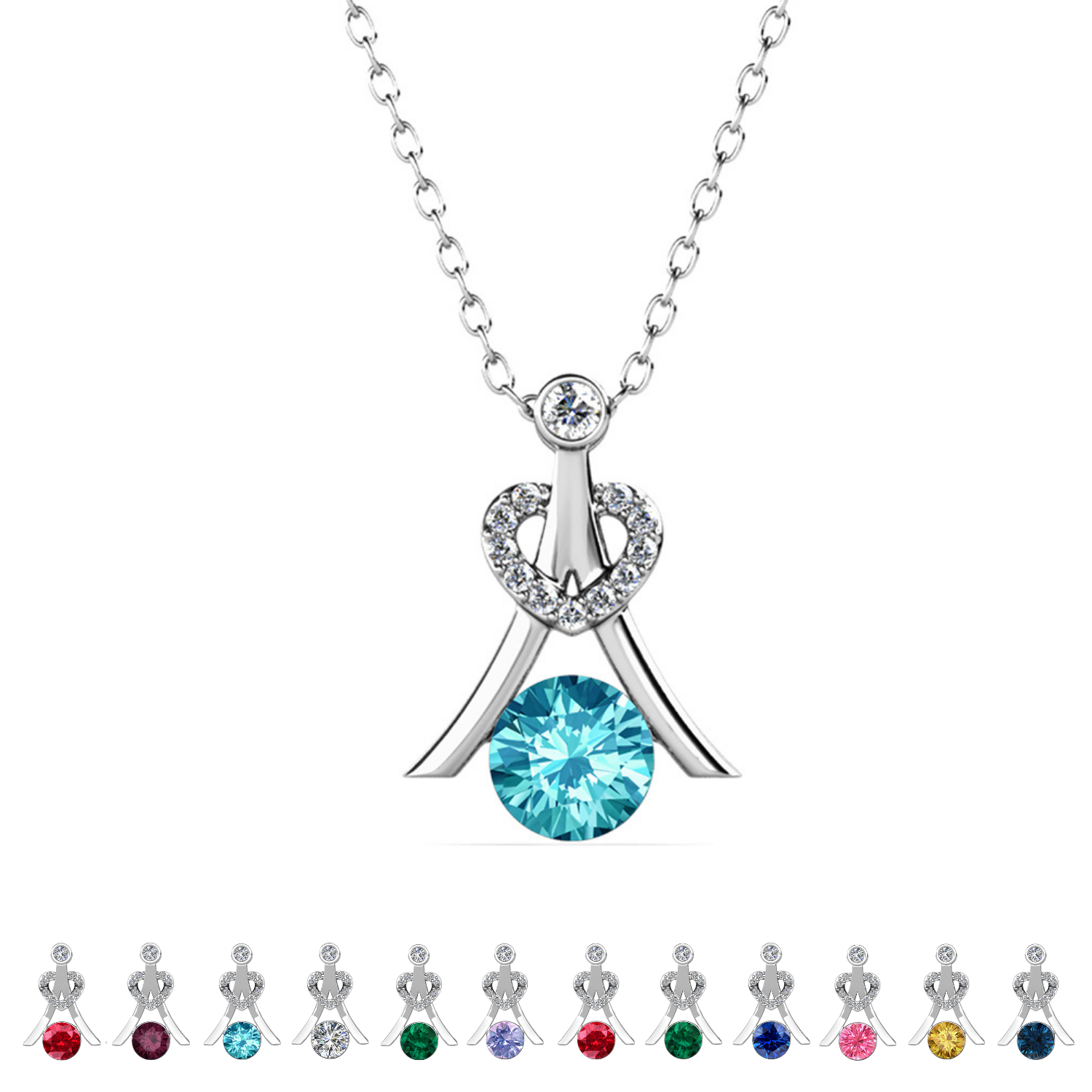 Serenity Birthstone 18k White Gold Plated Necklace with Round Cut Swarovski Crystals