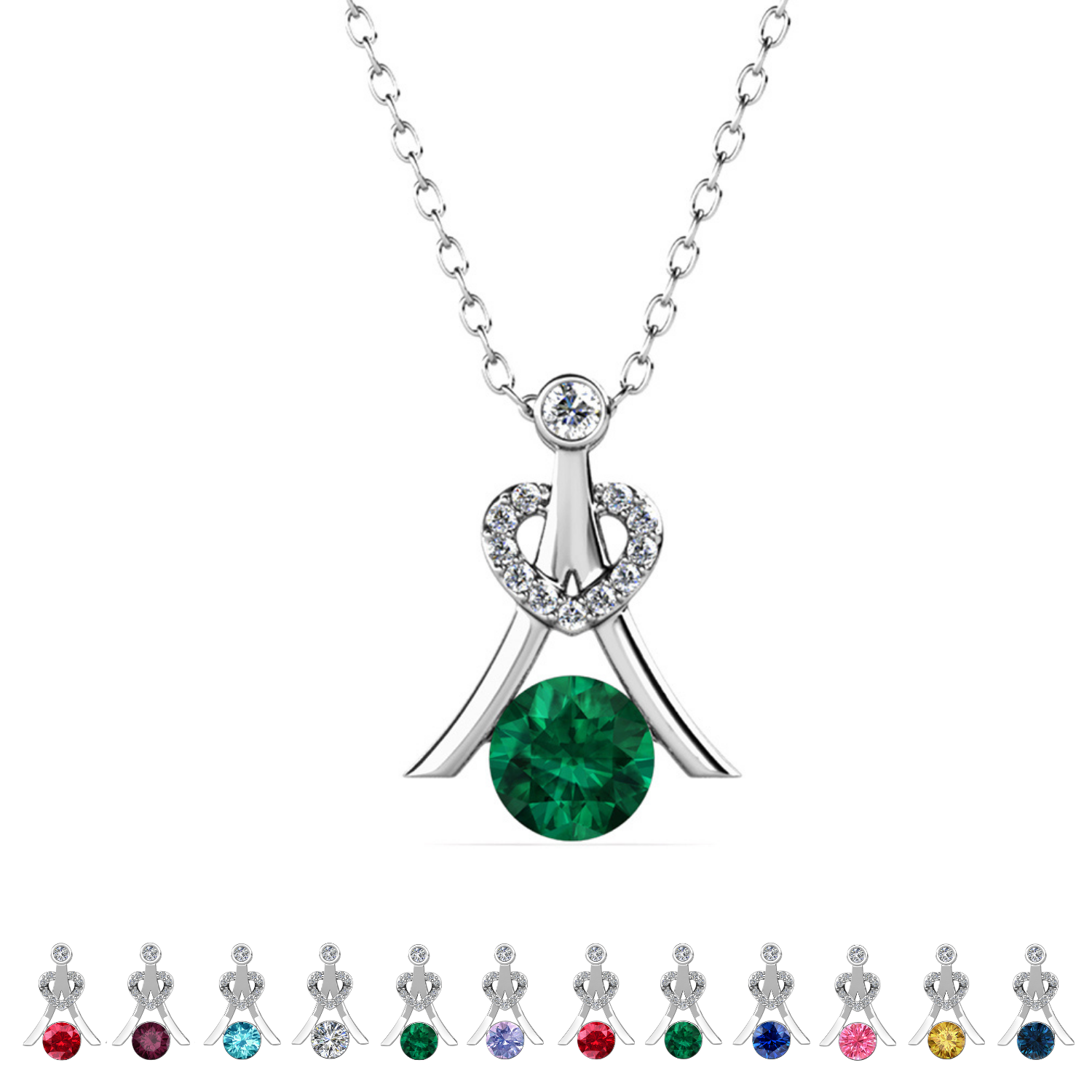 Serenity Birthstone 18k White Gold Plated Necklace with Round Cut Swarovski Crystals