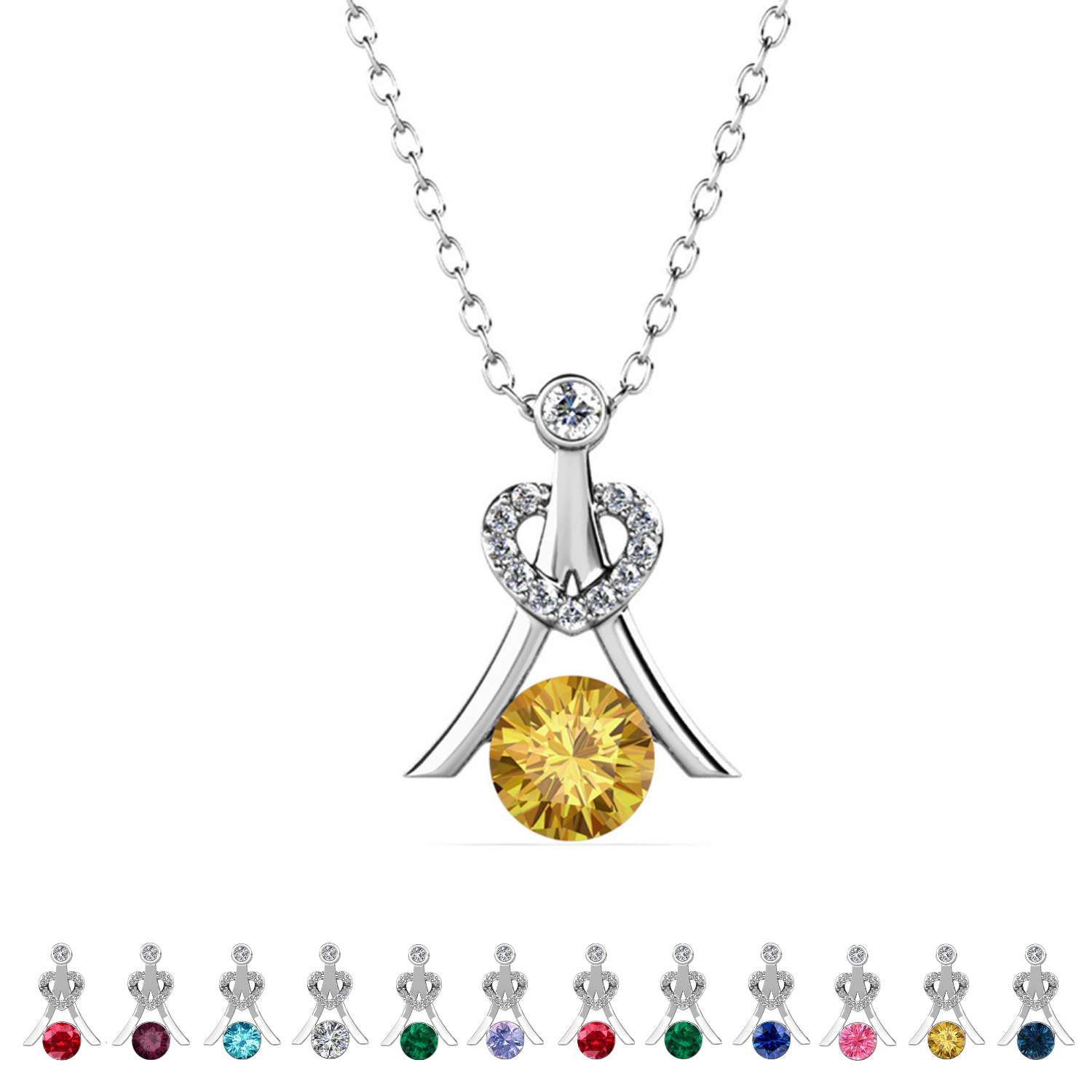Serenity Birthstone 18k White Gold Plated Necklace with Round Cut Swarovski Crystals