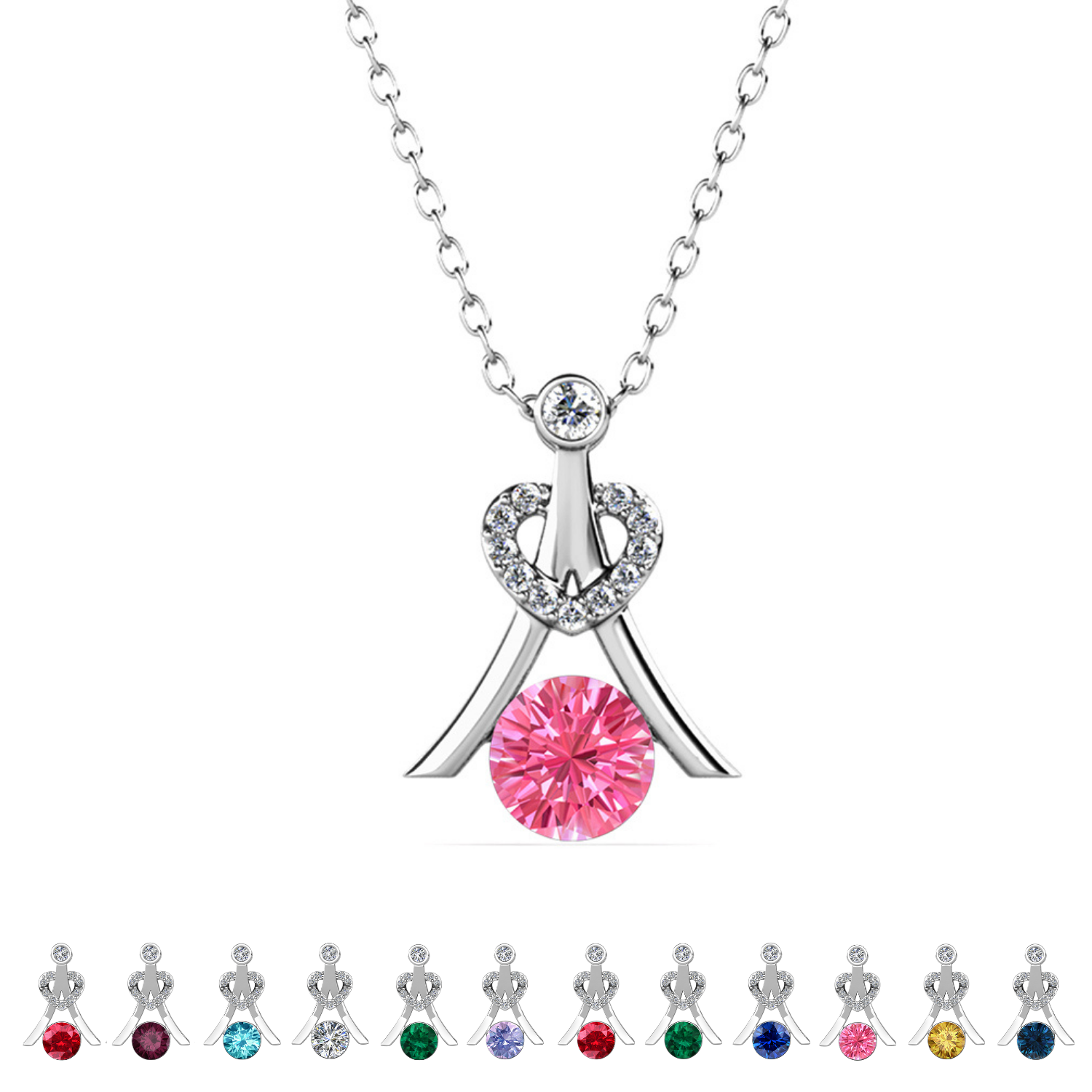 Serenity Birthstone 18k White Gold Plated Necklace with Round Cut Swarovski Crystals