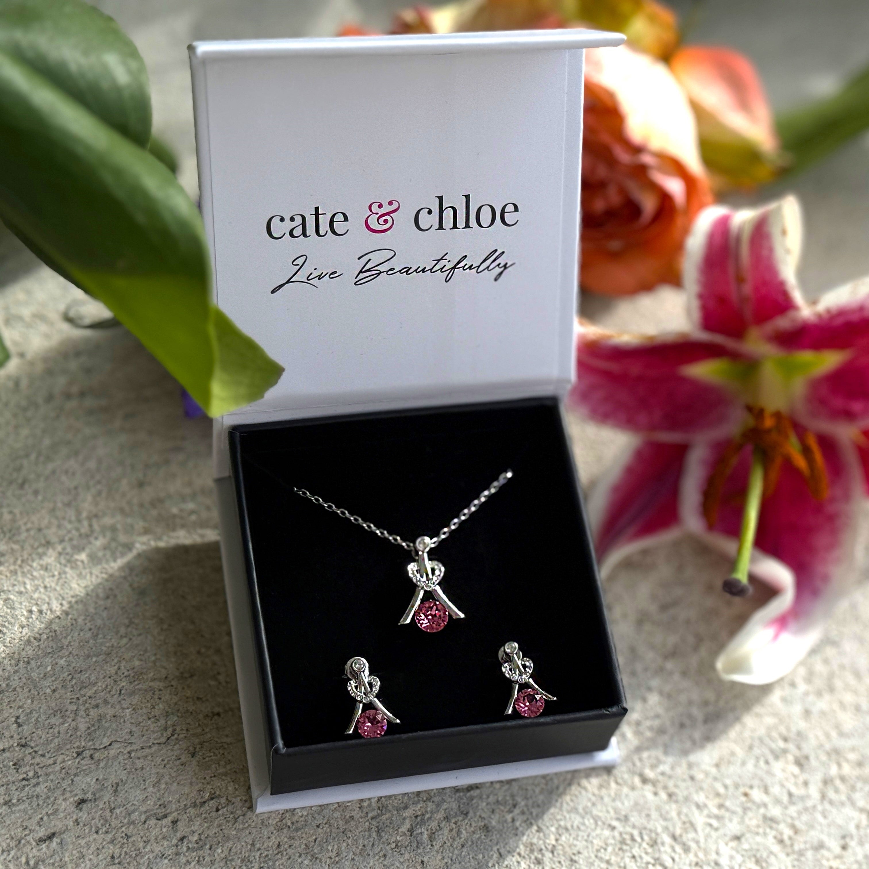 Serenity Birthstone 18k White Gold Plated Drop Earrings with Round Cut Swarovski Crystals
