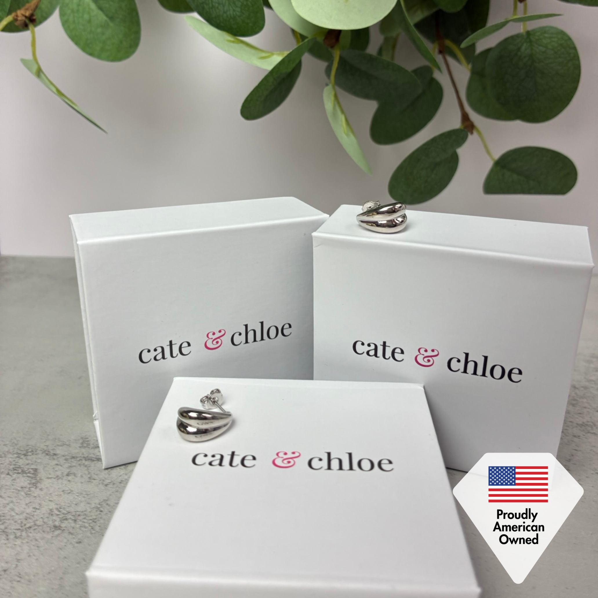 Shae 18k White Gold Plated Semi-Hoop Curved Stud Earrings