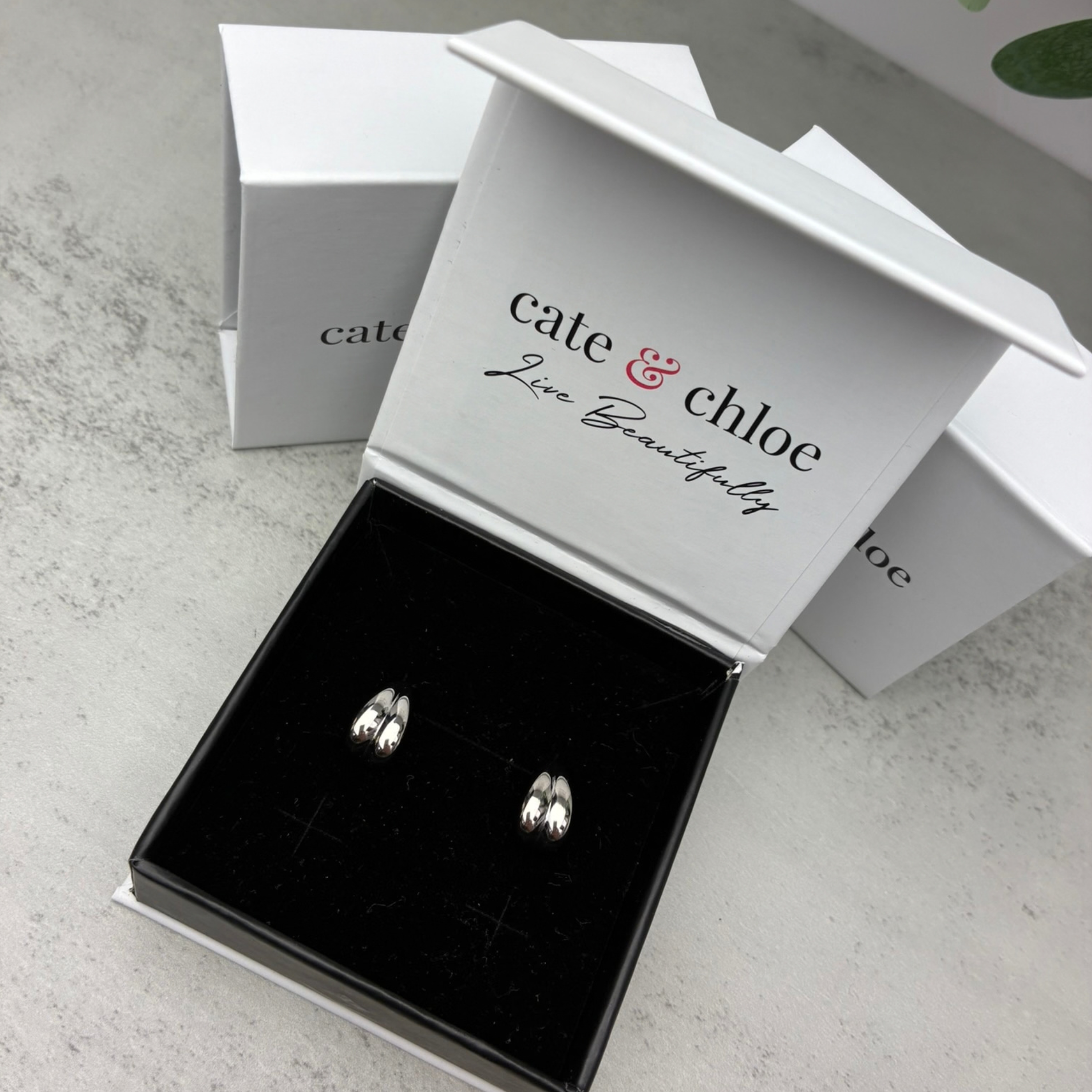 Shae 18k White Gold Plated Semi-Hoop Curved Stud Earrings - Fab Fav