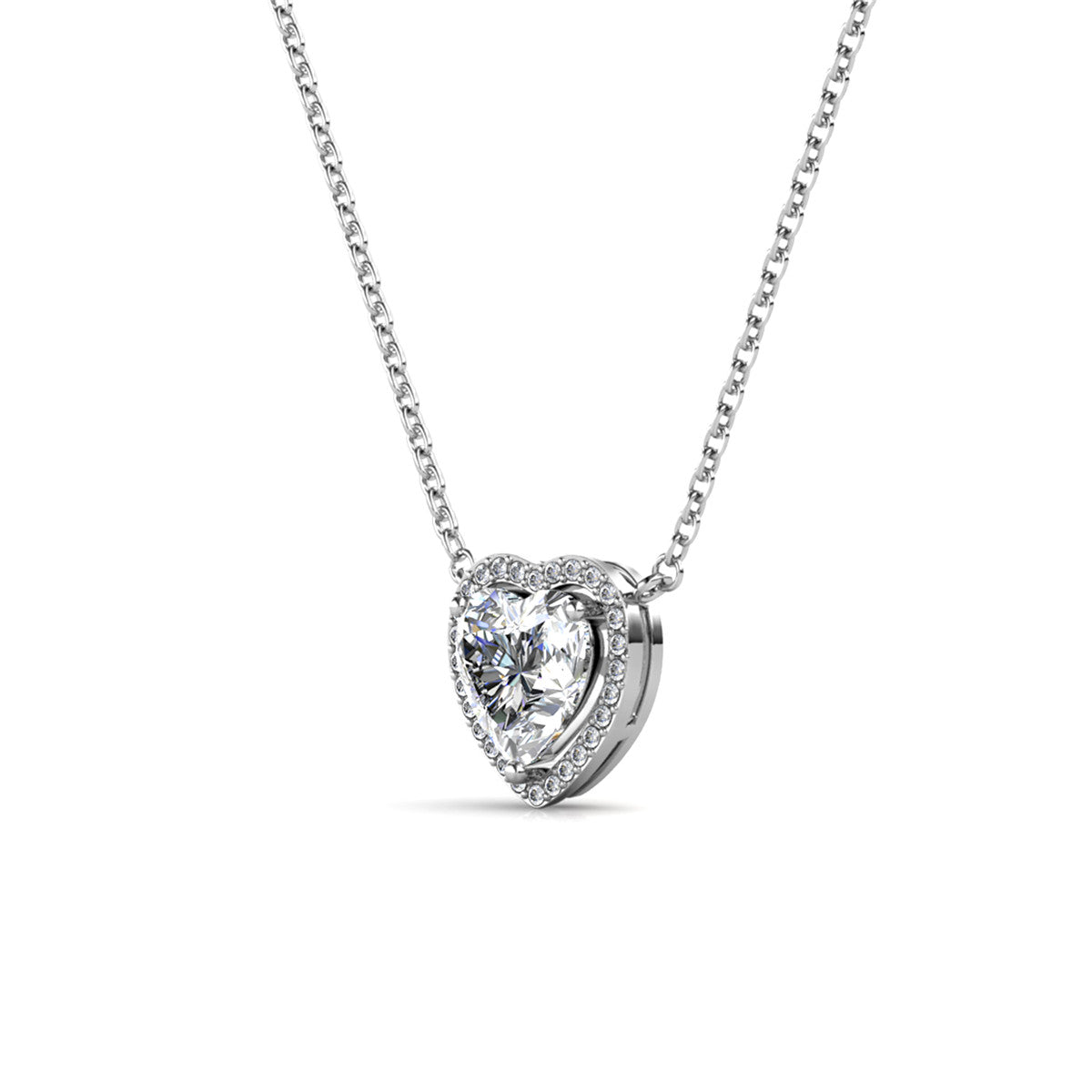 Tara 18k White Gold Plated Silver Heart Necklace with Swarovski Crystals