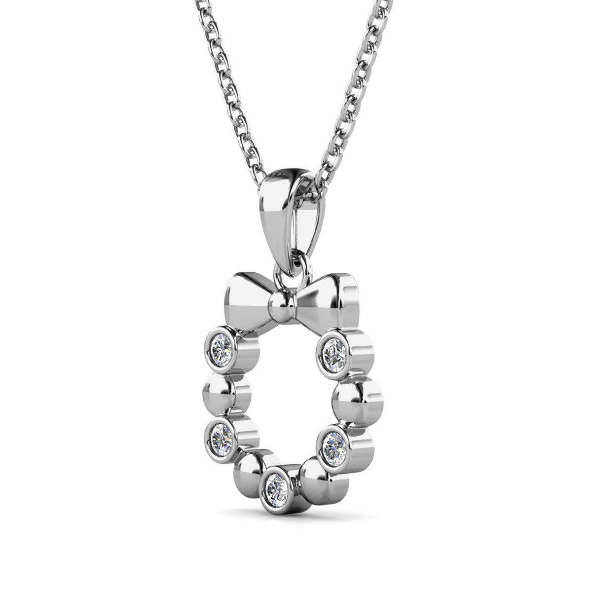 Edith 18k White Gold Plated Silver Ribbon Necklace with Swarovski Crystals