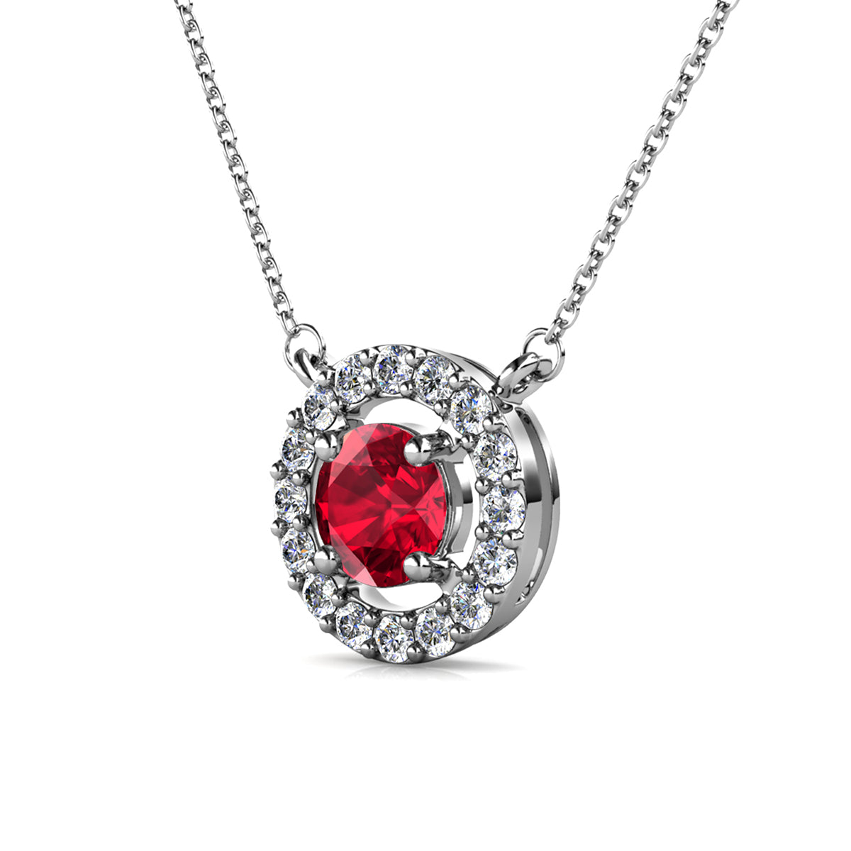 Royal 18k White Gold Plated Birthstone Halo Necklace with Round Cut Swarovski Crystals