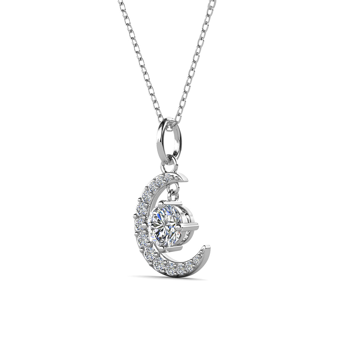 Luna April Birthstone Diamond Necklace 18k White Gold Plated Crescent Pendant Necklace with Round Cut Swarovski Crystals