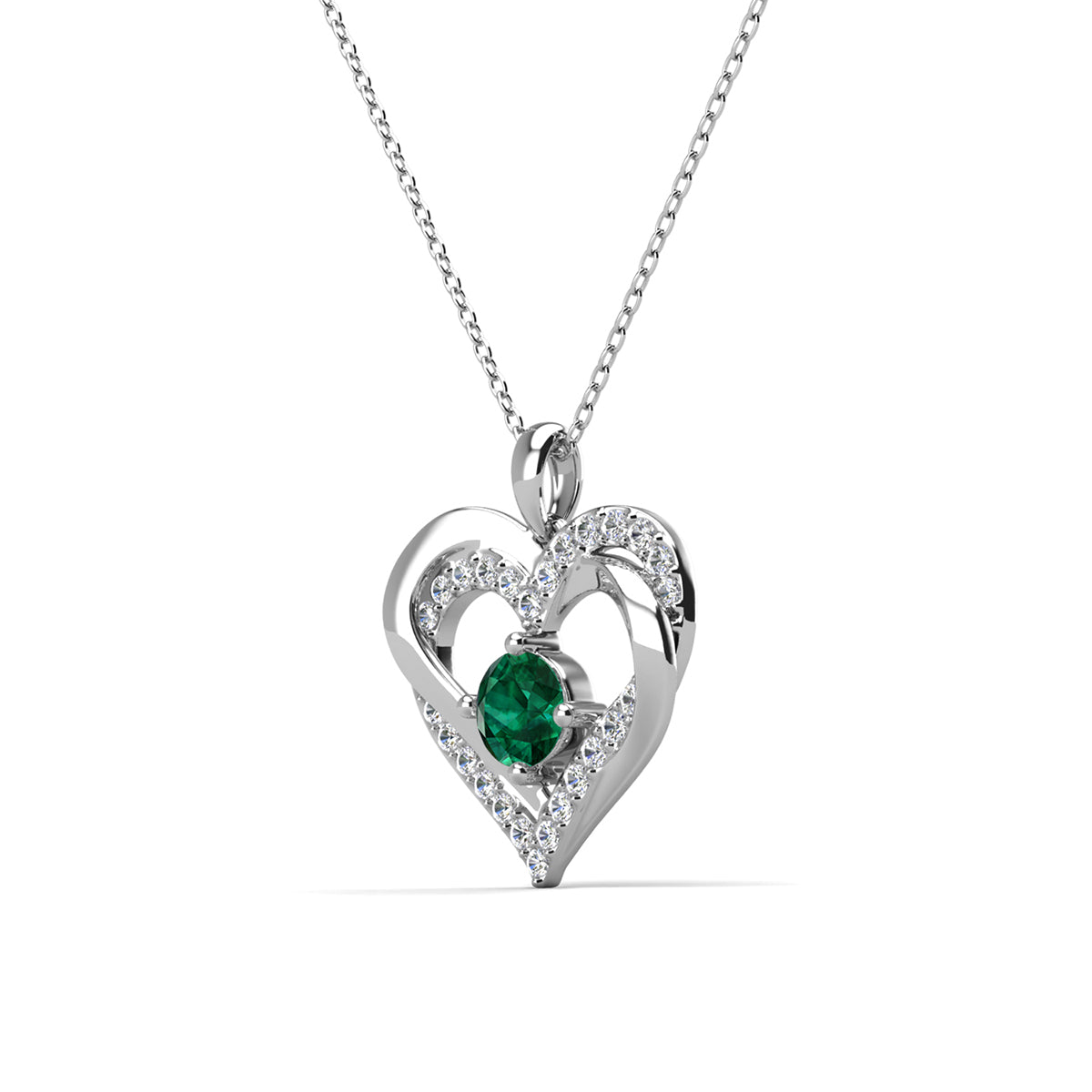 Forever 18k White Gold Plated Birthstone Double Heart Necklace with Swarovski Crystals