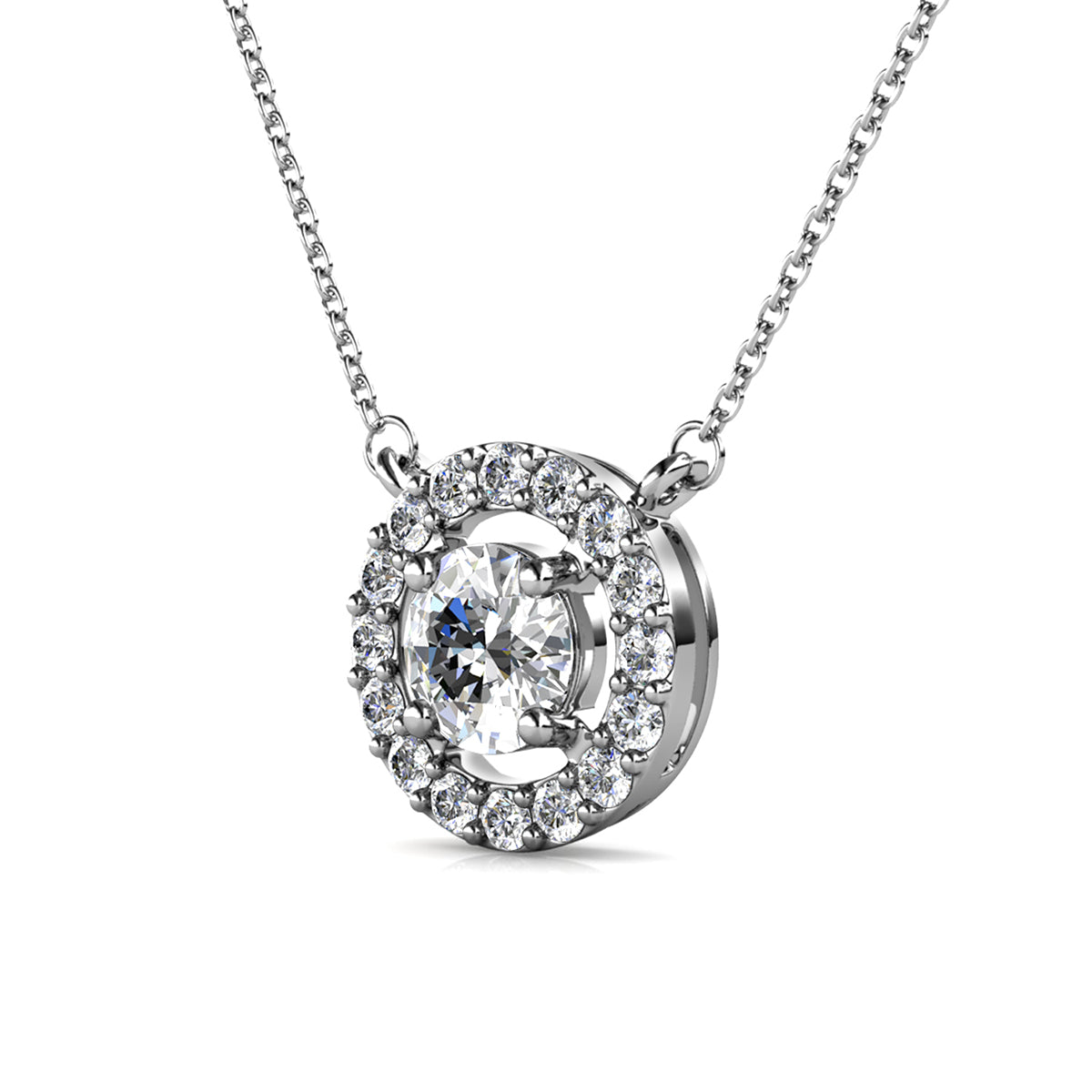 Royal 18k White Gold Plated Birthstone Halo Necklace with Round Cut Swarovski Crystals