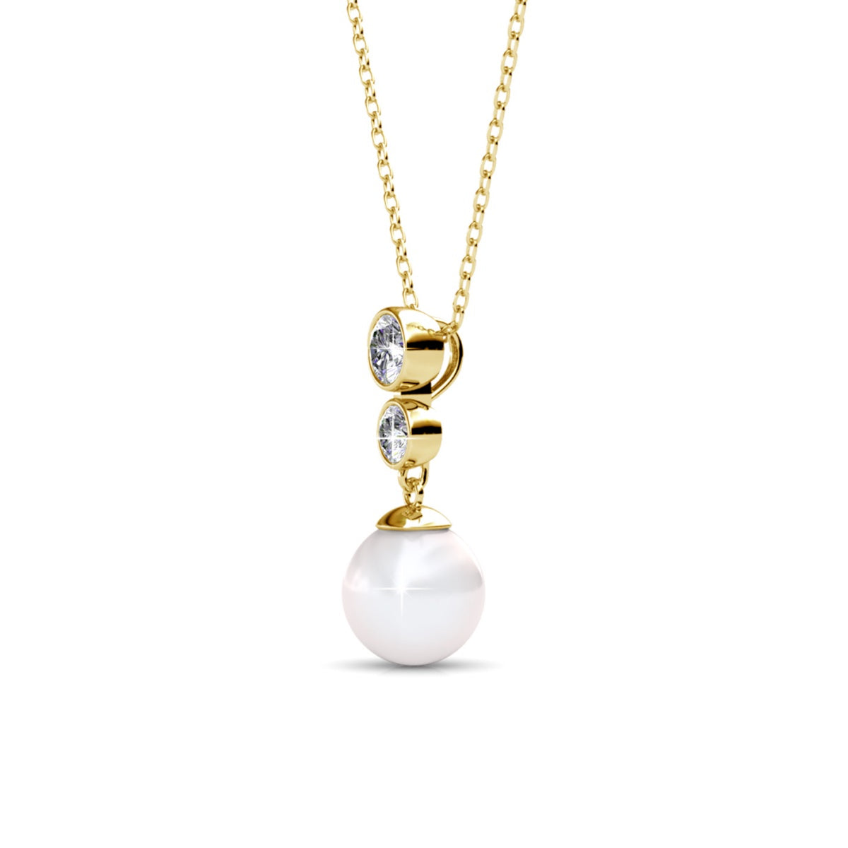Genevieve 18k White Gold Plated Pearl Pendant Necklace with Swarovski Crystals