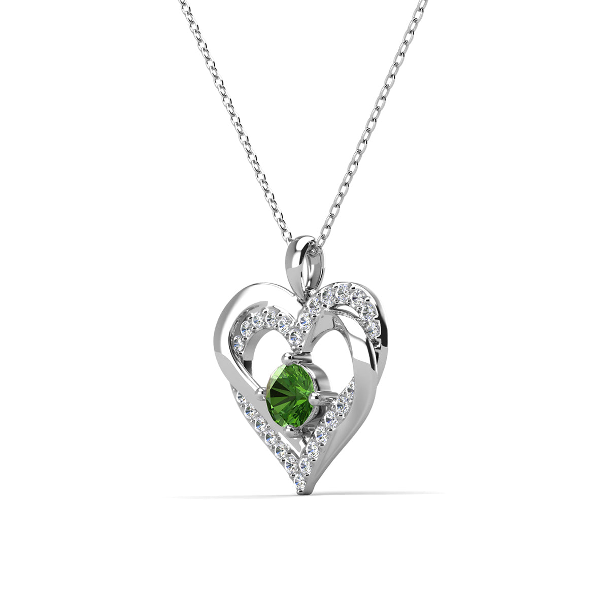 Forever 18k White Gold Plated Birthstone Double Heart Necklace with Swarovski Crystals