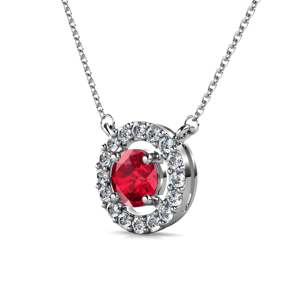 Royal 18k White Gold Plated Birthstone Halo Necklace with Round Cut Swarovski Crystals