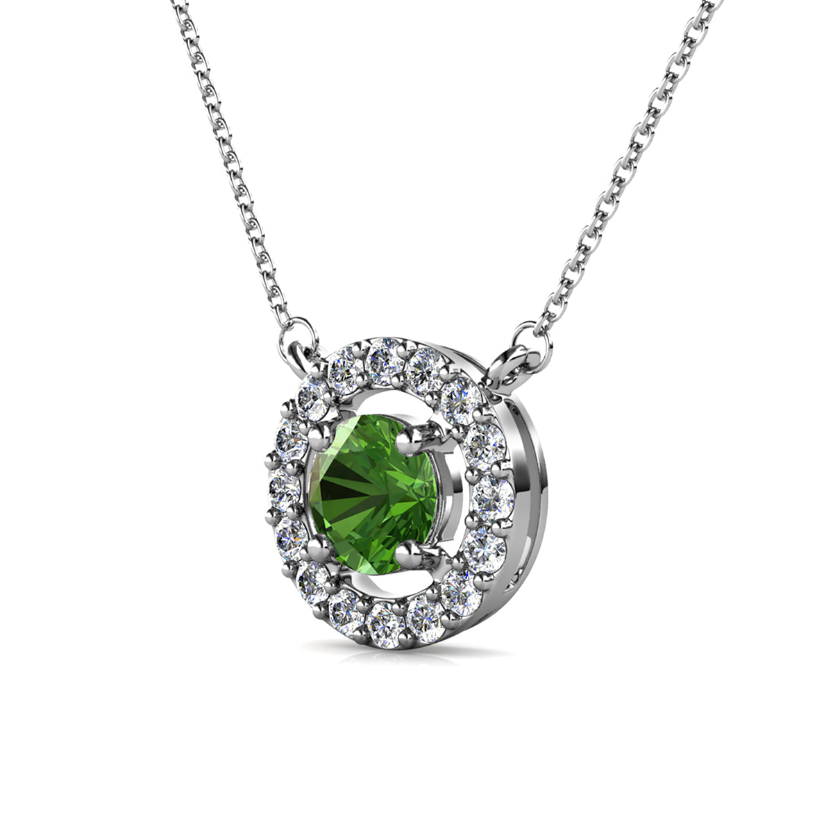 Royal 18k White Gold Plated Birthstone Halo Necklace with Round Cut Swarovski Crystals