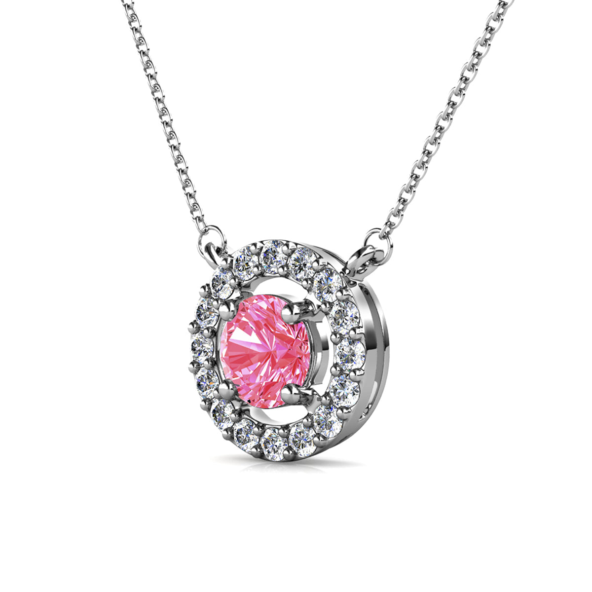 Royal 18k White Gold Plated Birthstone Halo Necklace with Round Cut Swarovski Crystals